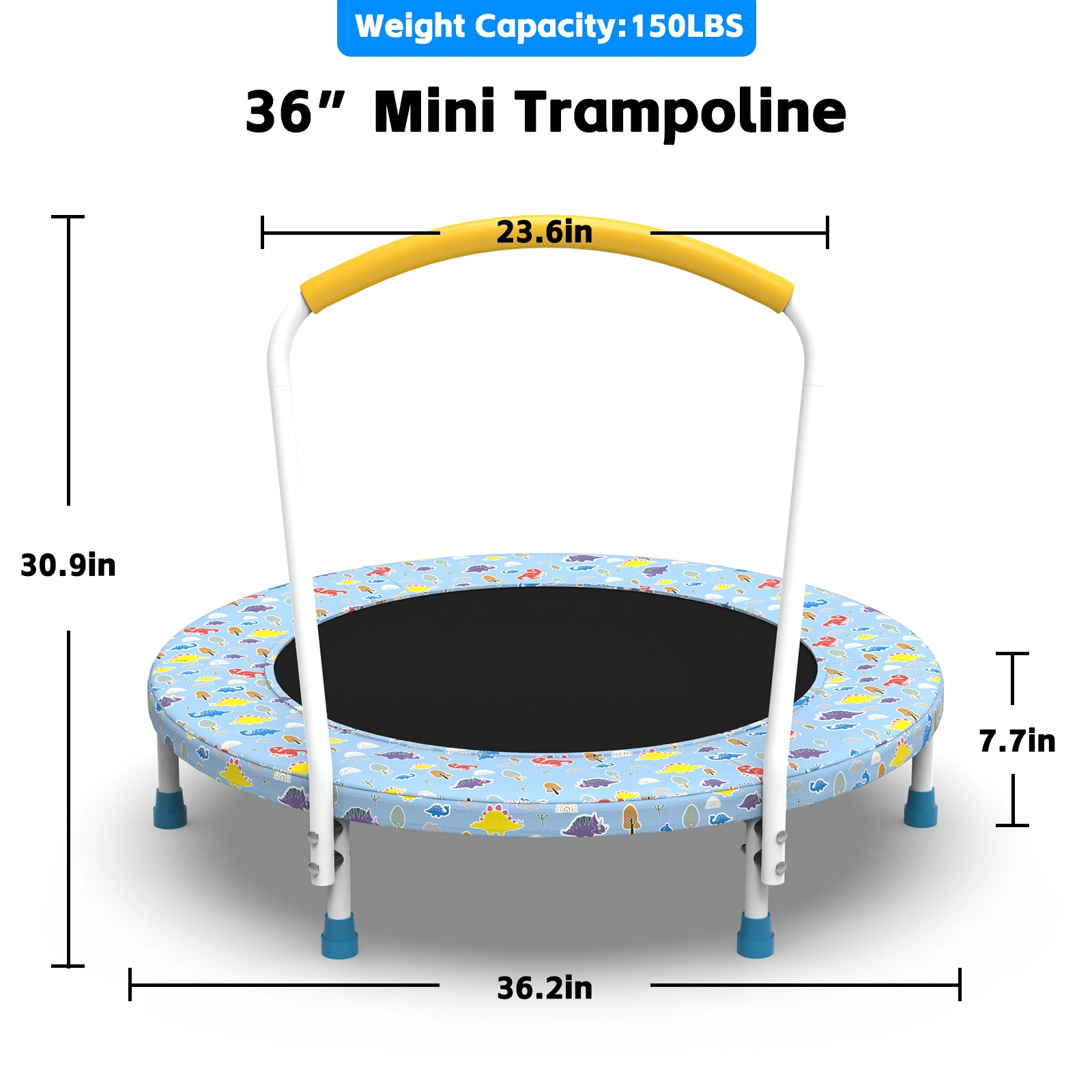 36 Inch Mini Trampoline for Kids Ages 1-6 with Safety Handle, Indoor Outdoor Bounce Jumping Trampoline for Toddlers view 2