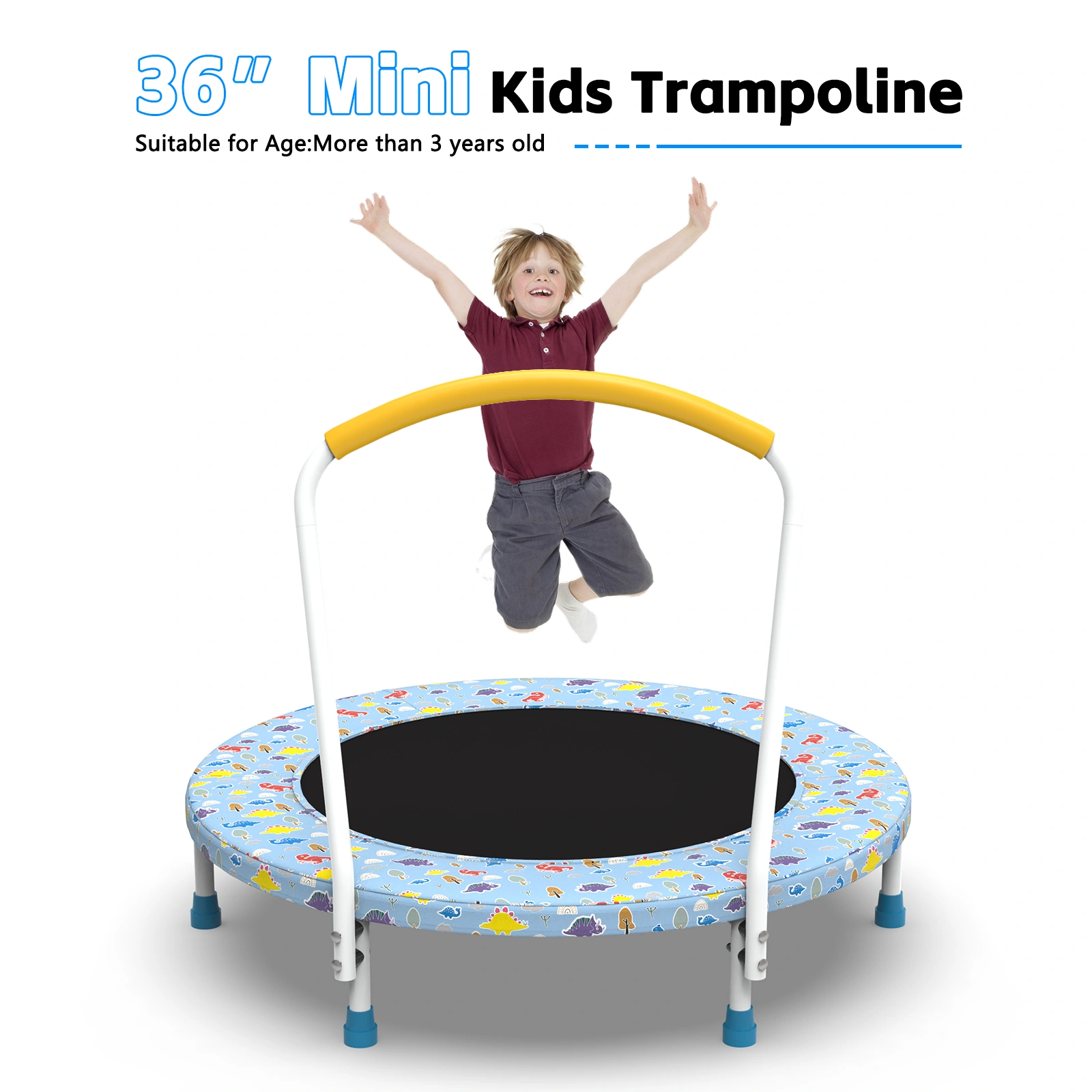 36 Inch Mini Trampoline for Kids Ages 1-6 with Safety Handle, Indoor Outdoor Bounce Jumping Trampoline for Toddlers view 3