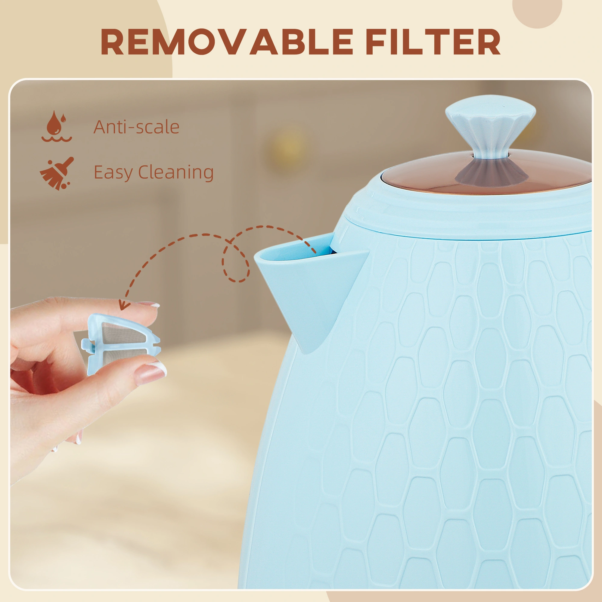 Stainless Steel Electric Kettle 1.7L Fast Boil Auto Shut-Off BPA-Free Cordless Water Kettle view 3