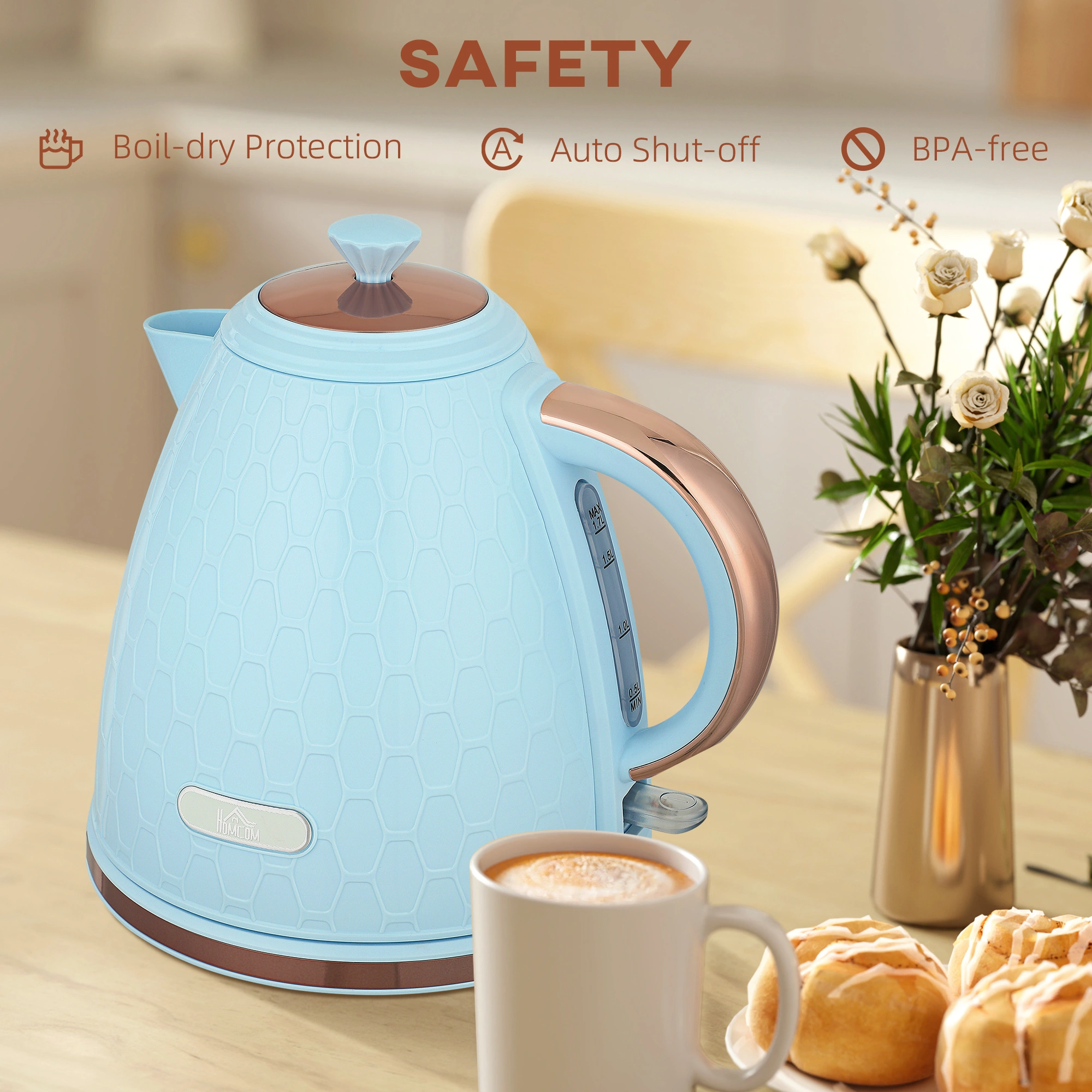 Stainless Steel Electric Kettle 1.7L Fast Boil Auto Shut-Off BPA-Free Cordless Water Kettle view 5