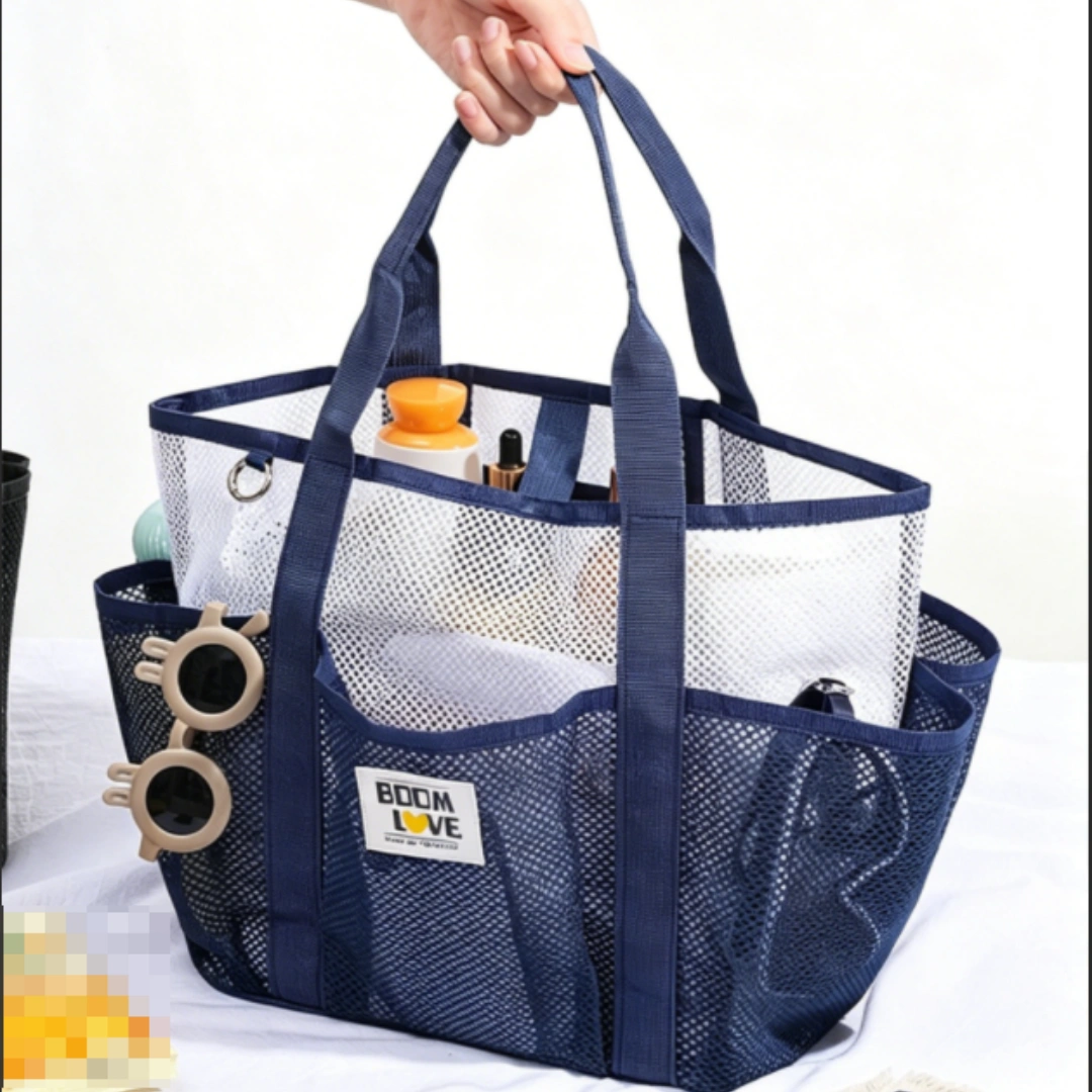 Pink summer pool beach tote bag, quick drying mesh storage bag view 2