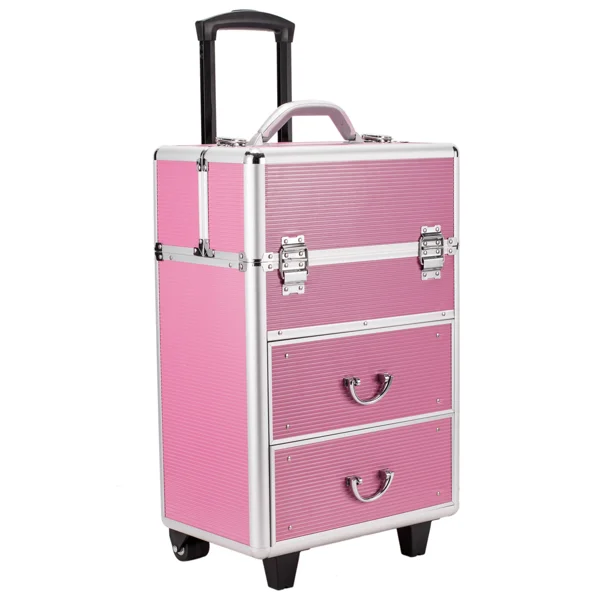 4 Tier Lockable Cosmetic Makeup Train Case with Extendable Trays Pink view 2