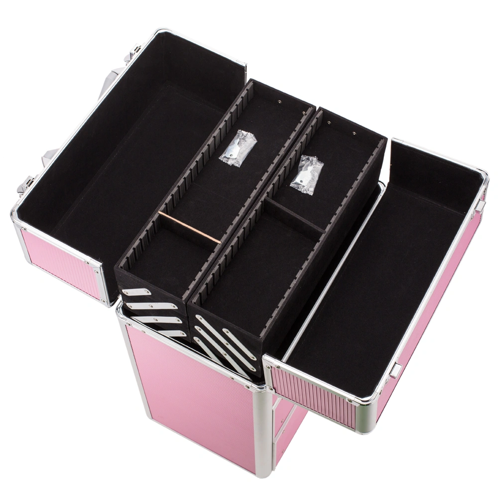4-Tier Lockable Cosmetic Makeup Train Case with Extendable Trays Organizer - Pink view 10