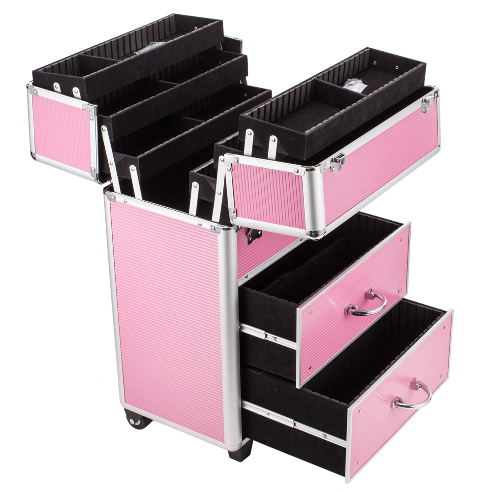 4-Tier Lockable Cosmetic Makeup Train Case with Extendable Trays Organizer - Pink view 11
