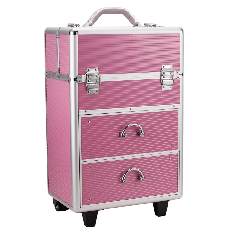 4-Tier Lockable Cosmetic Makeup Train Case with Extendable Trays Organizer - Pink view 3