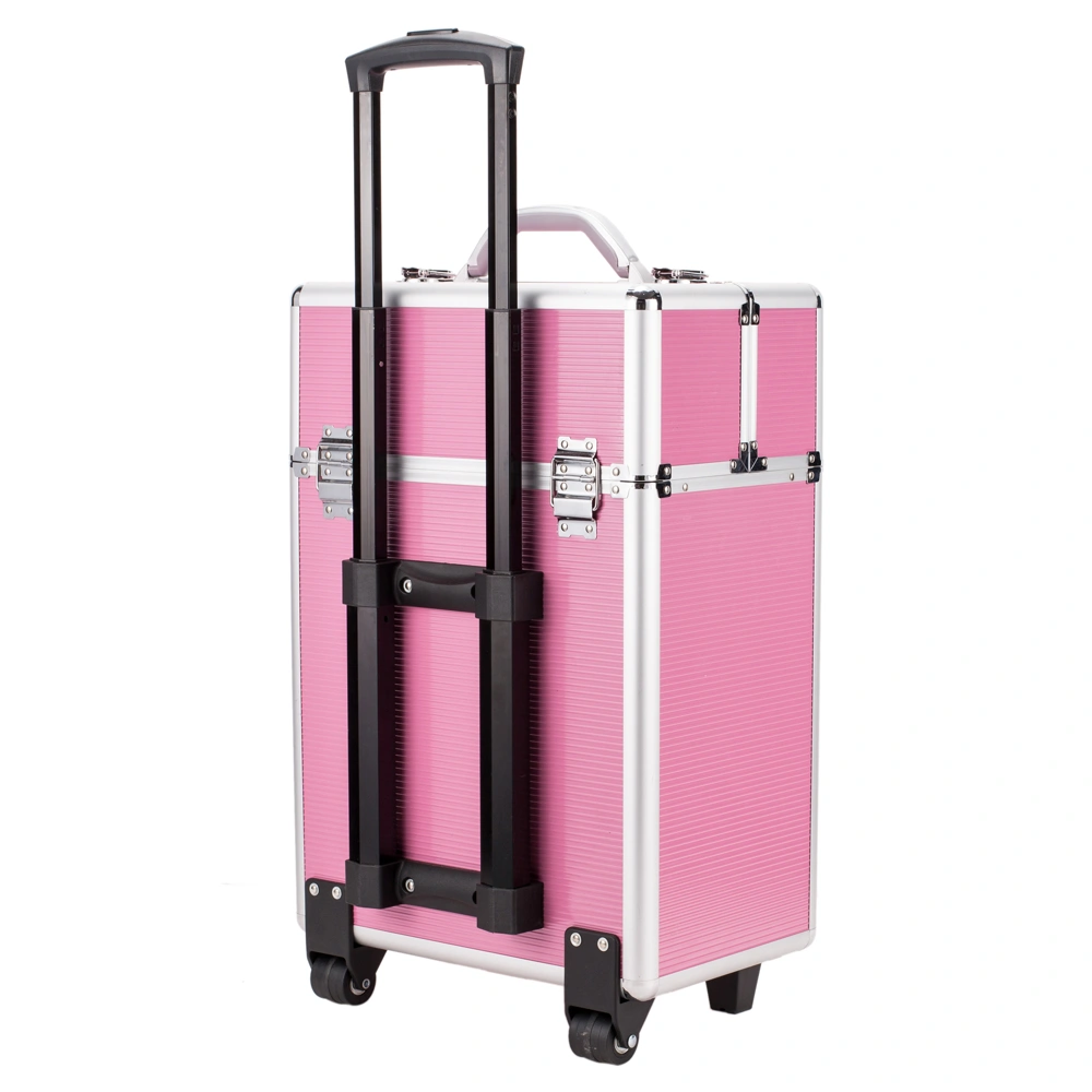 4-Tier Lockable Cosmetic Makeup Train Case with Extendable Trays Organizer - Pink view 4