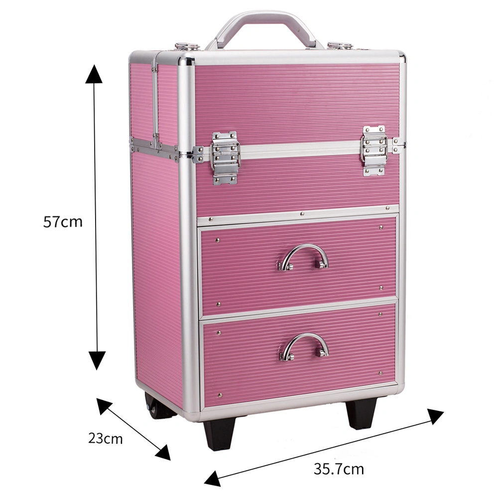 4-Tier Lockable Cosmetic Makeup Train Case with Extendable Trays Organizer - Pink view 5