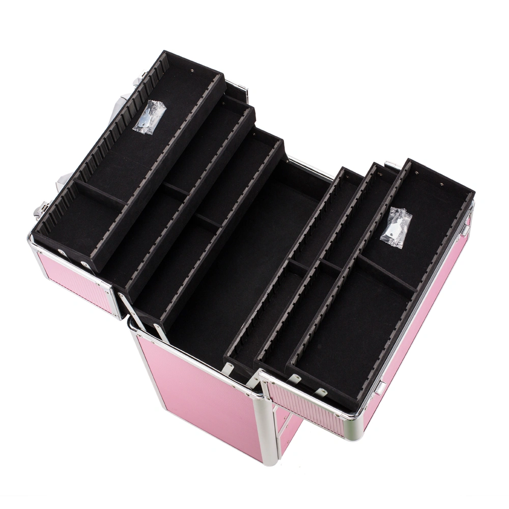 4-Tier Lockable Cosmetic Makeup Train Case with Extendable Trays Organizer - Pink view 6