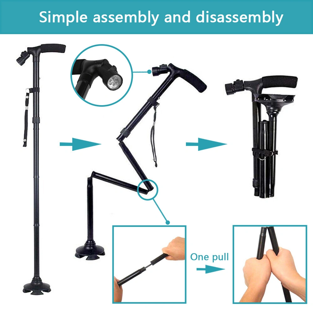 5-Levels Adjustable Height Walking Stick Portable Foldable Cane Travel Camping Hiking Walking Cane w/LED Light (US Logistics For USPS/DHL/Fedex/UPS. No designated logistics accepted,TK/TMEU only For self-pickup) view 2