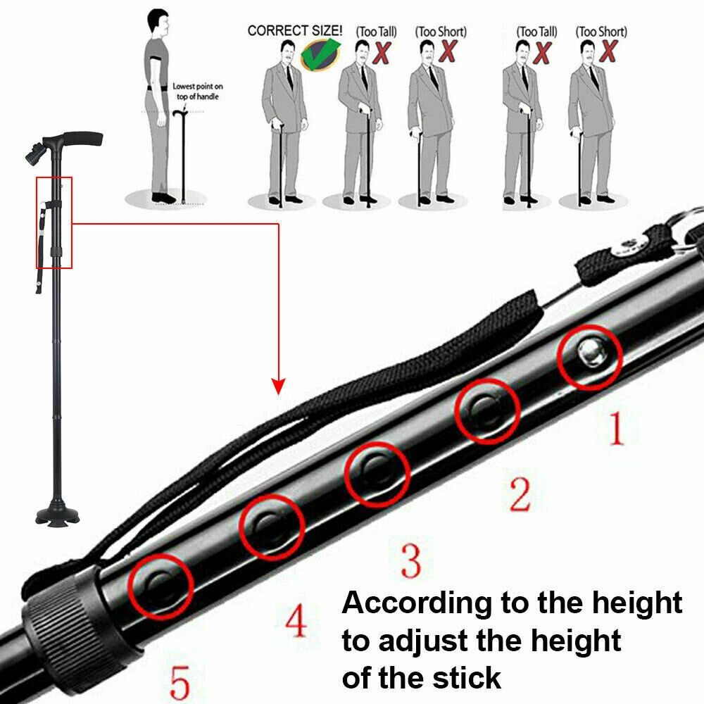 5-Levels Adjustable Height Walking Stick Portable Foldable Cane Travel Camping Hiking Walking Cane w/LED Light (US Logistics For USPS/DHL/Fedex/UPS. No designated logistics accepted,TK/TMEU only For self-pickup) view 9
