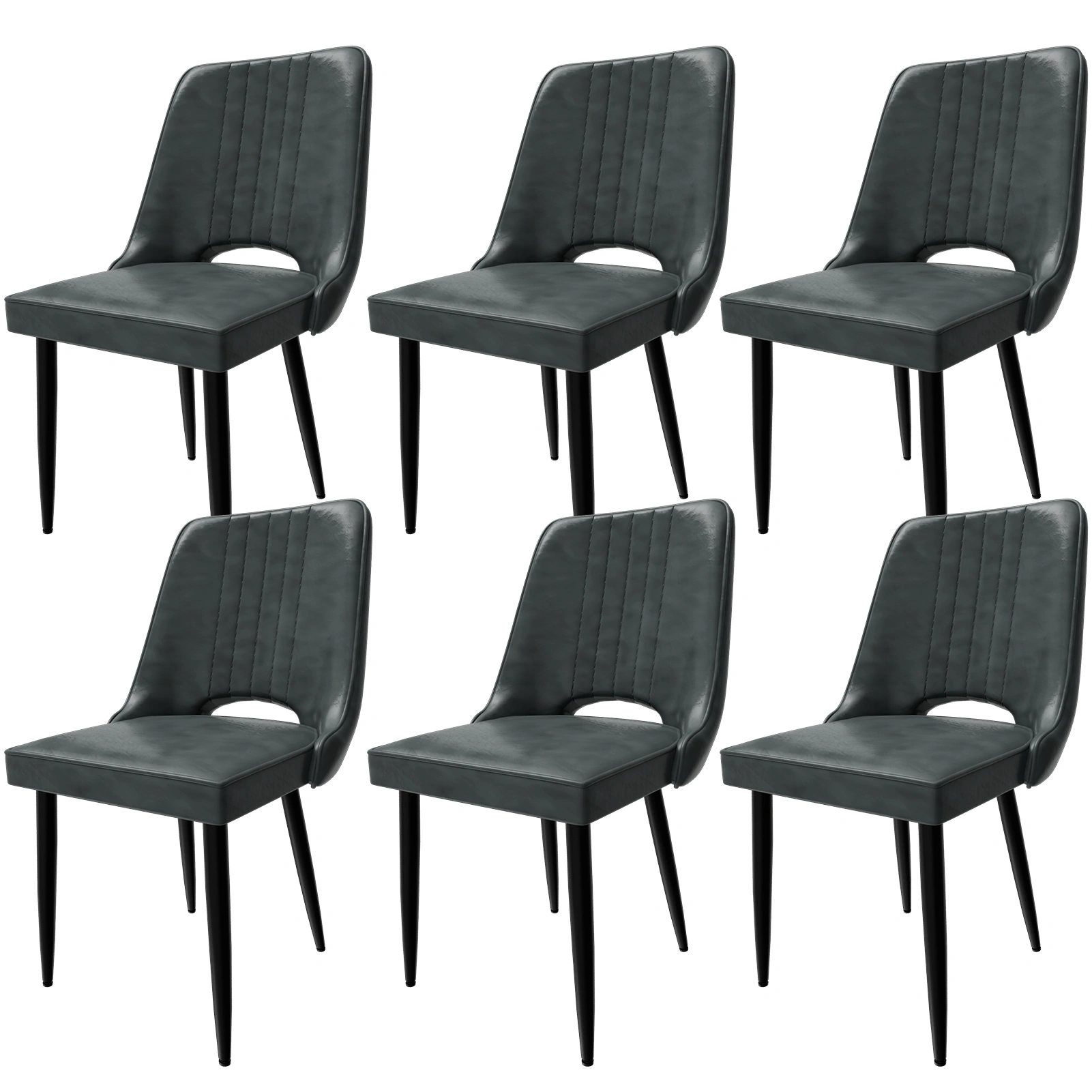6 Pack Dining Chairs Set, Faux Leather High Back Chairs, Padded Kitchen Chairs with Metal Legs for Living Room