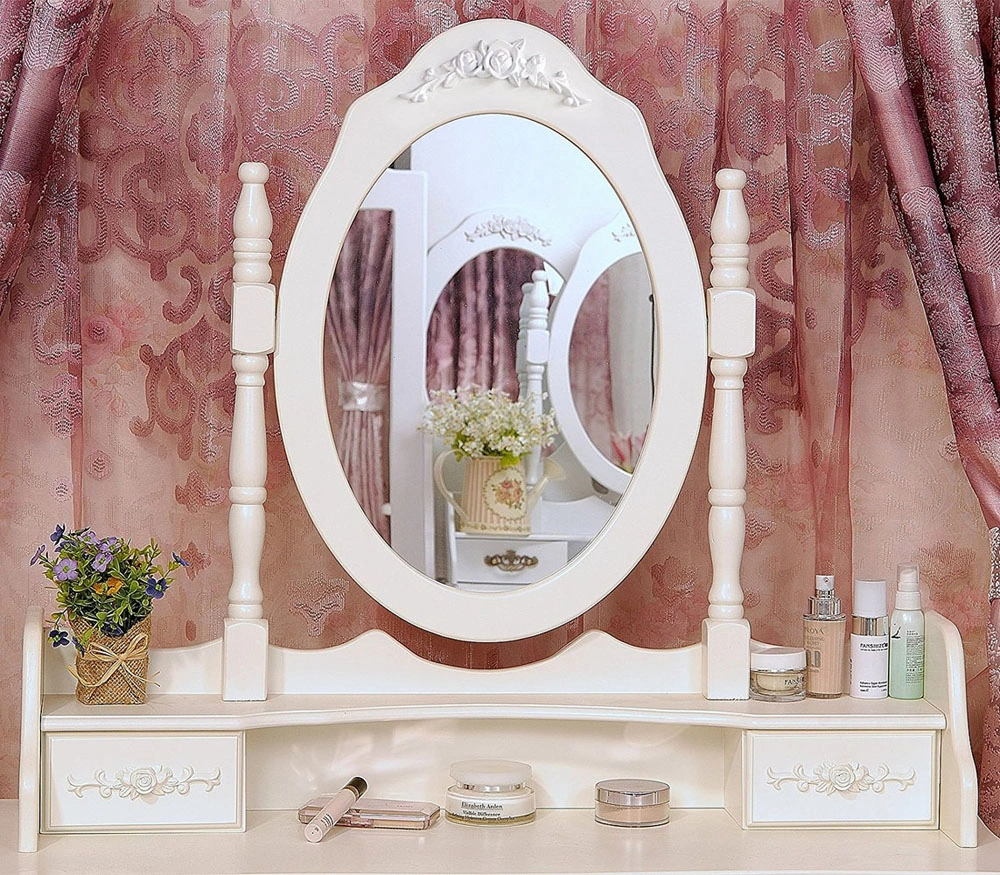 Modern White 4-Drawer Dresser with Removable Mirror, 360° Rotating Design, Bedroom Vanity Table - Model 32759839 view 3