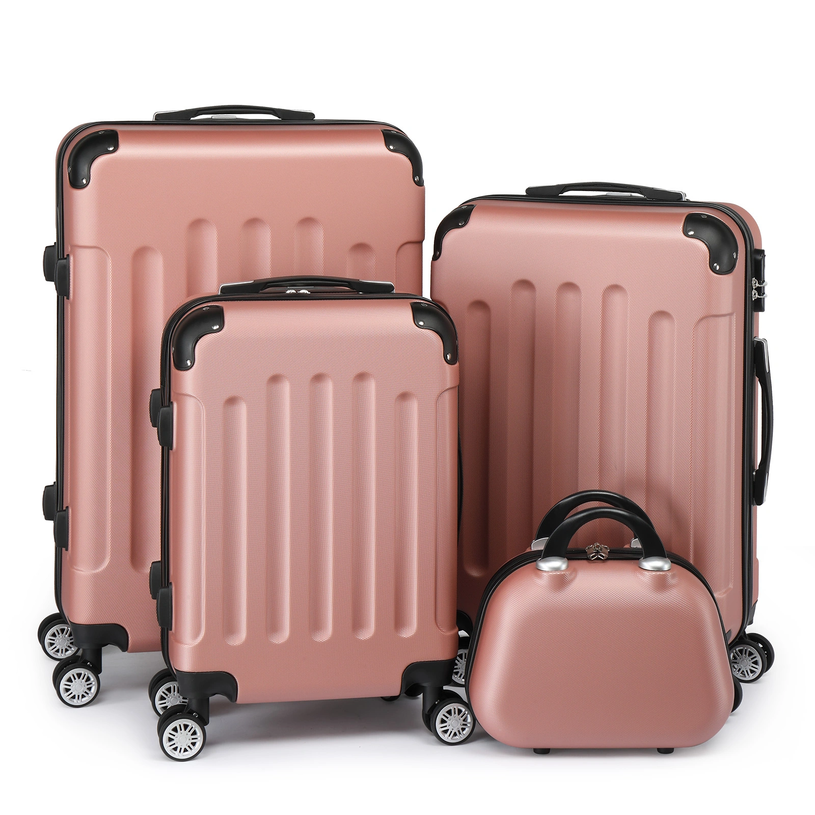 4-Piece ABS Luggage Set 20in+24in+28in+12in Handbag, Corner-Protected Hard Shell, Steel Telescopic Handle, Trendy Rose Gold view 3