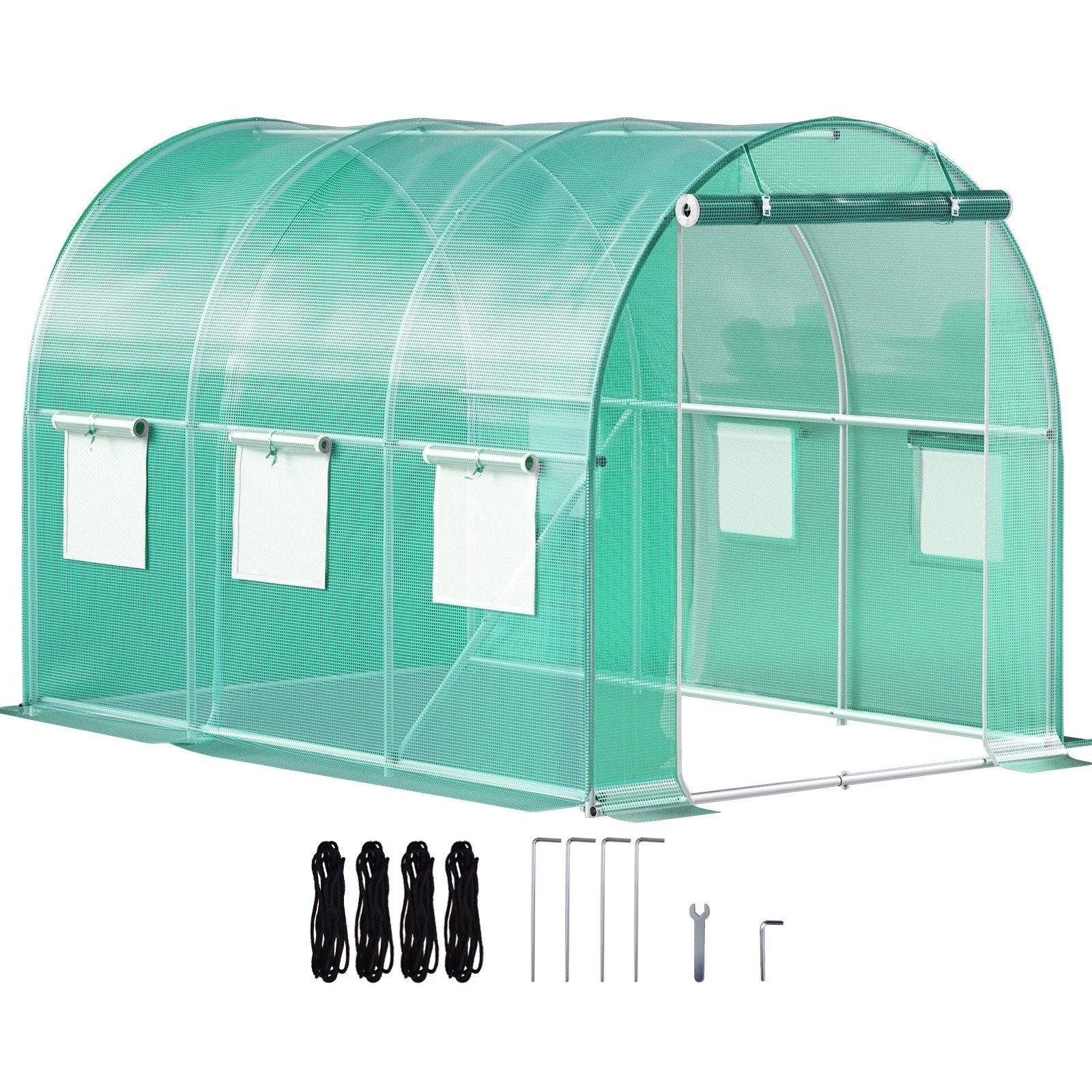 8x6.6x6.6ft Walk-in Tunnel Greenhouse, Portable Plant Shelter, Galvanized Steel Frame, Zippered Door, 6 Roll-up Windows, Diagonal Poles, Green