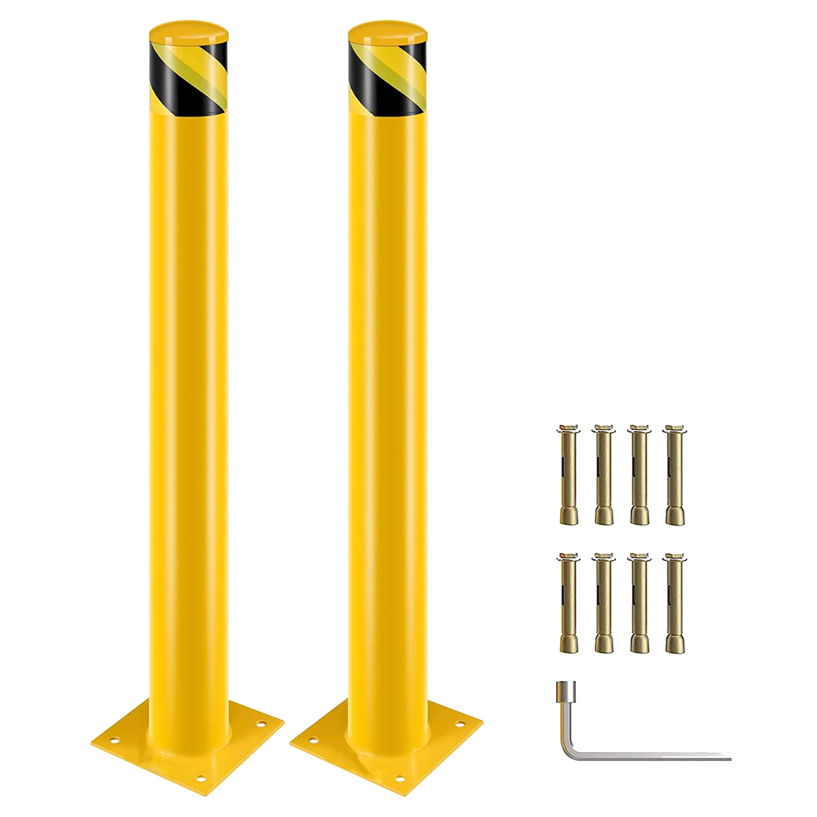 Safety Bollard Post 91cm Height Steel 11.4cm Diameter Parking Bollard Yellow Powder Coated Barrier Post for Traffic Sensitive Areas 2PCS