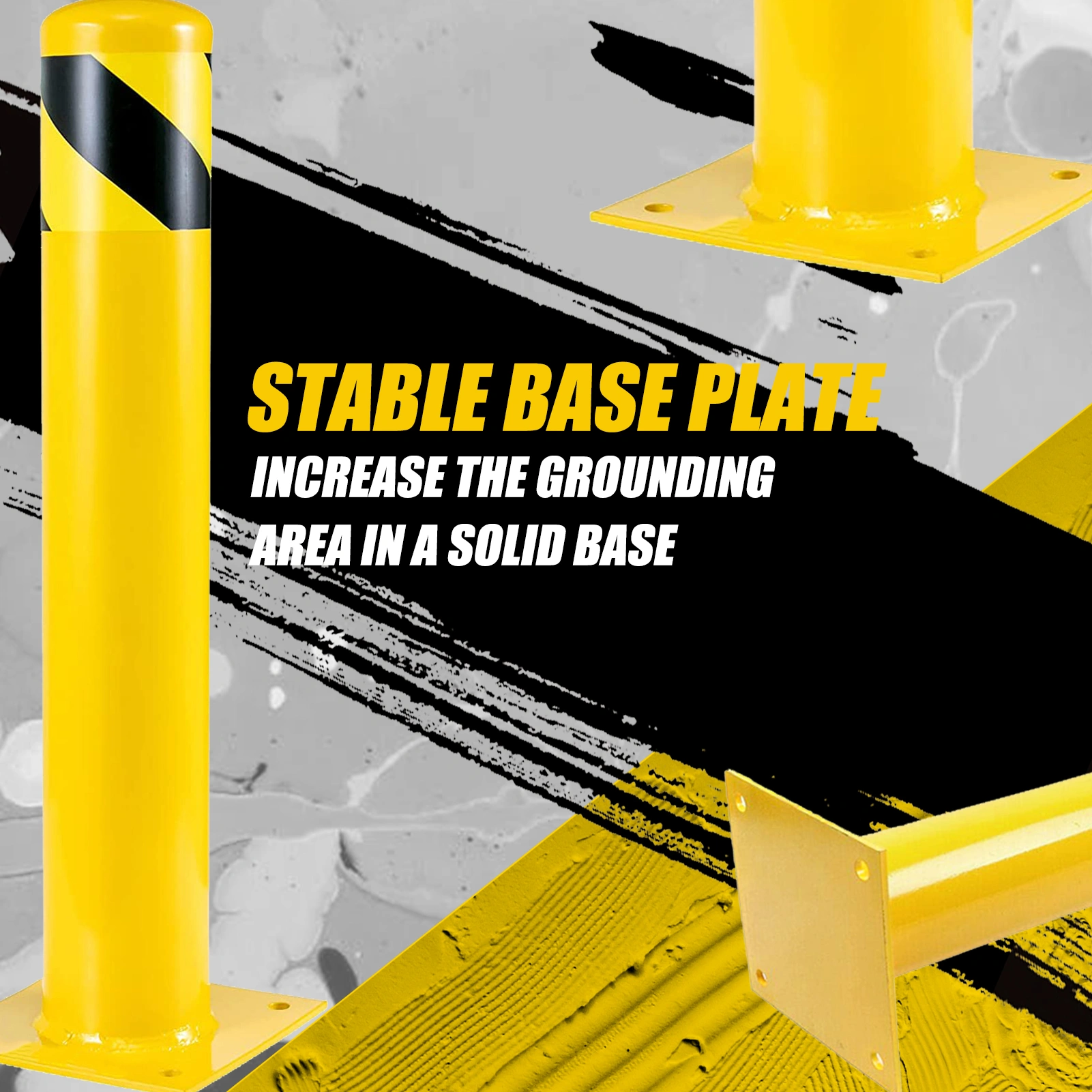 Safety Bollard Post 91cm Height Steel 11.4cm Diameter Parking Bollard Yellow Powder Coated Barrier Post for Traffic Sensitive Areas 2PCS view 2
