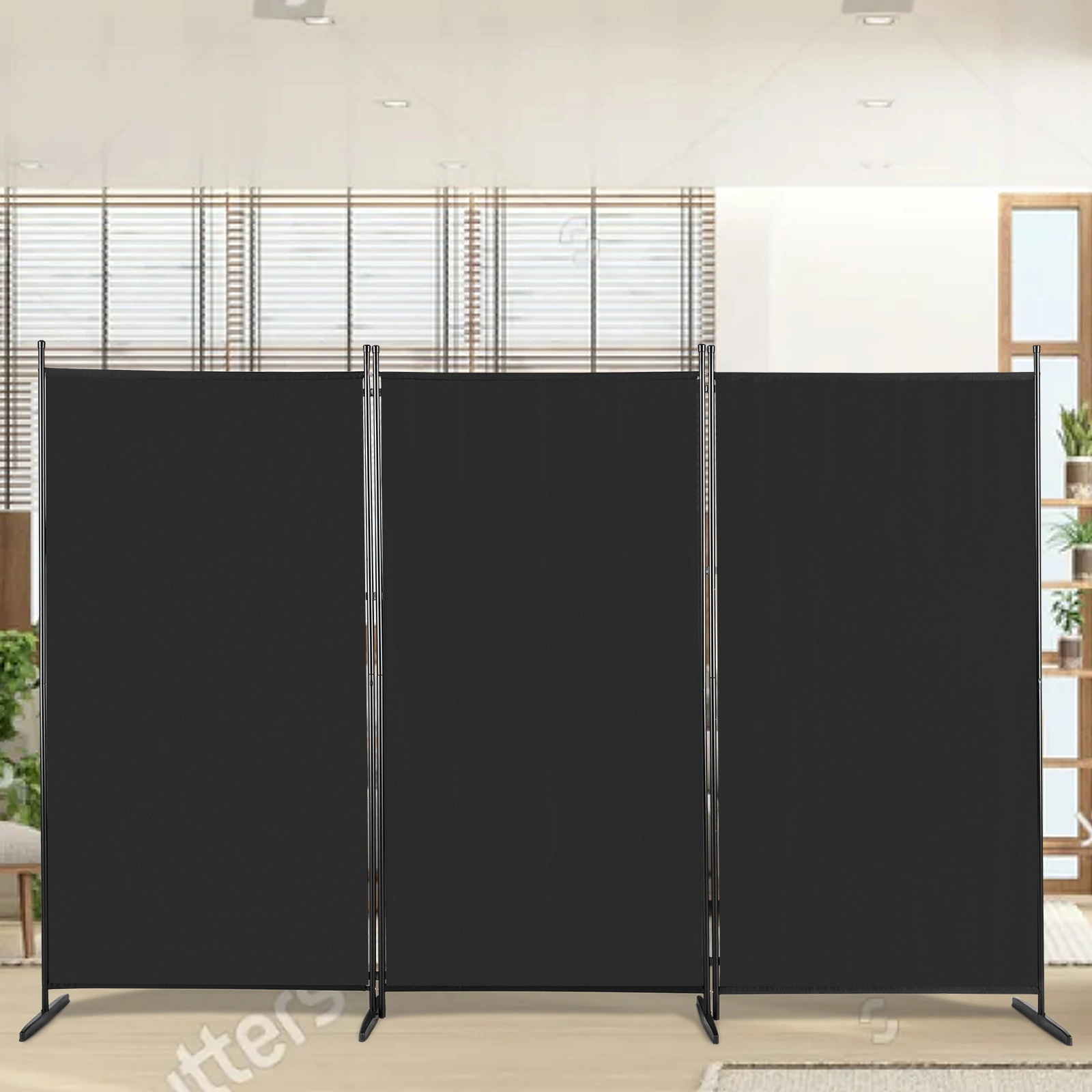 6FT Trifold 160g Polyester Fabric Plastic Foot Carbon Steel Frame Foldable Screen Black view 8