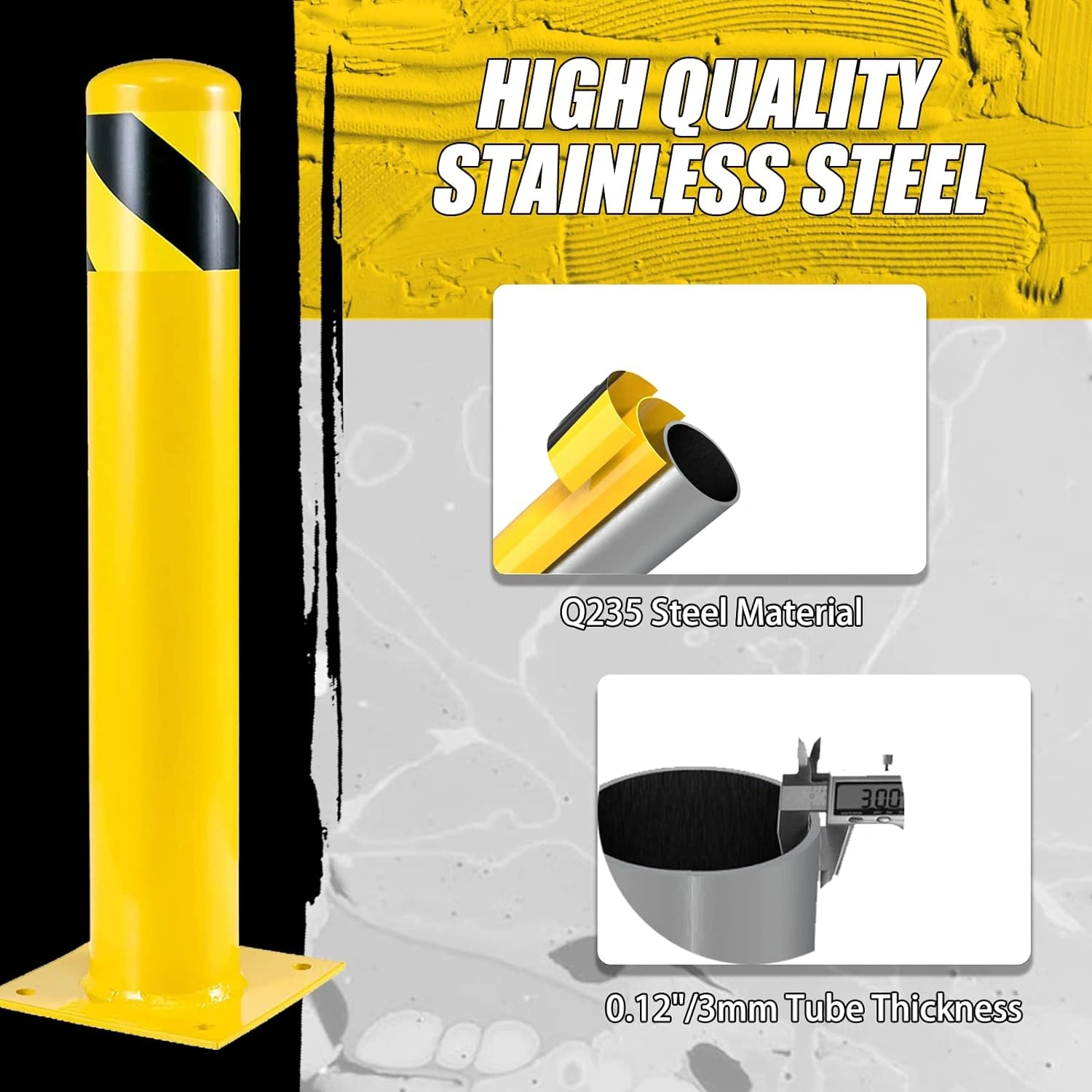 Steel Safety Bollards Yellow Powder Coated Parking Barrier Post Heavy Duty High Traffic Area Anti-Collision Posts Outdoor Industrial Grade view 2