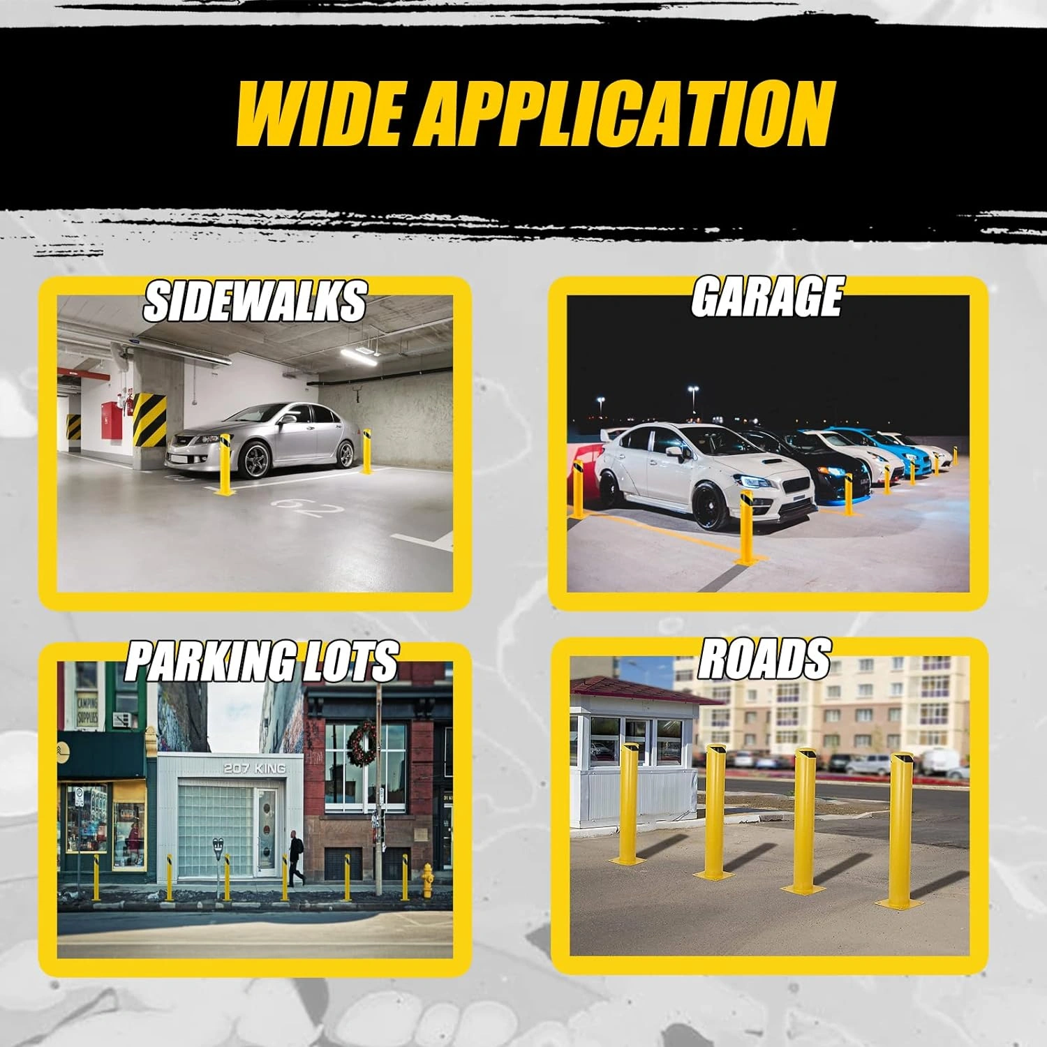 Steel Safety Bollards Yellow Powder Coated Parking Barrier Post Heavy Duty High Traffic Area Anti-Collision Posts Outdoor Industrial Grade view 5