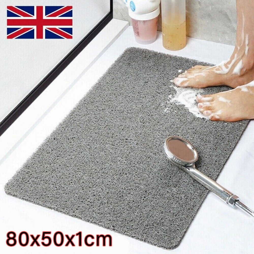 Hydro Wonder Super Comfy Shower Mat - Grey Non-Stain Drainage Bath Rug Prevents Clogged Drains
