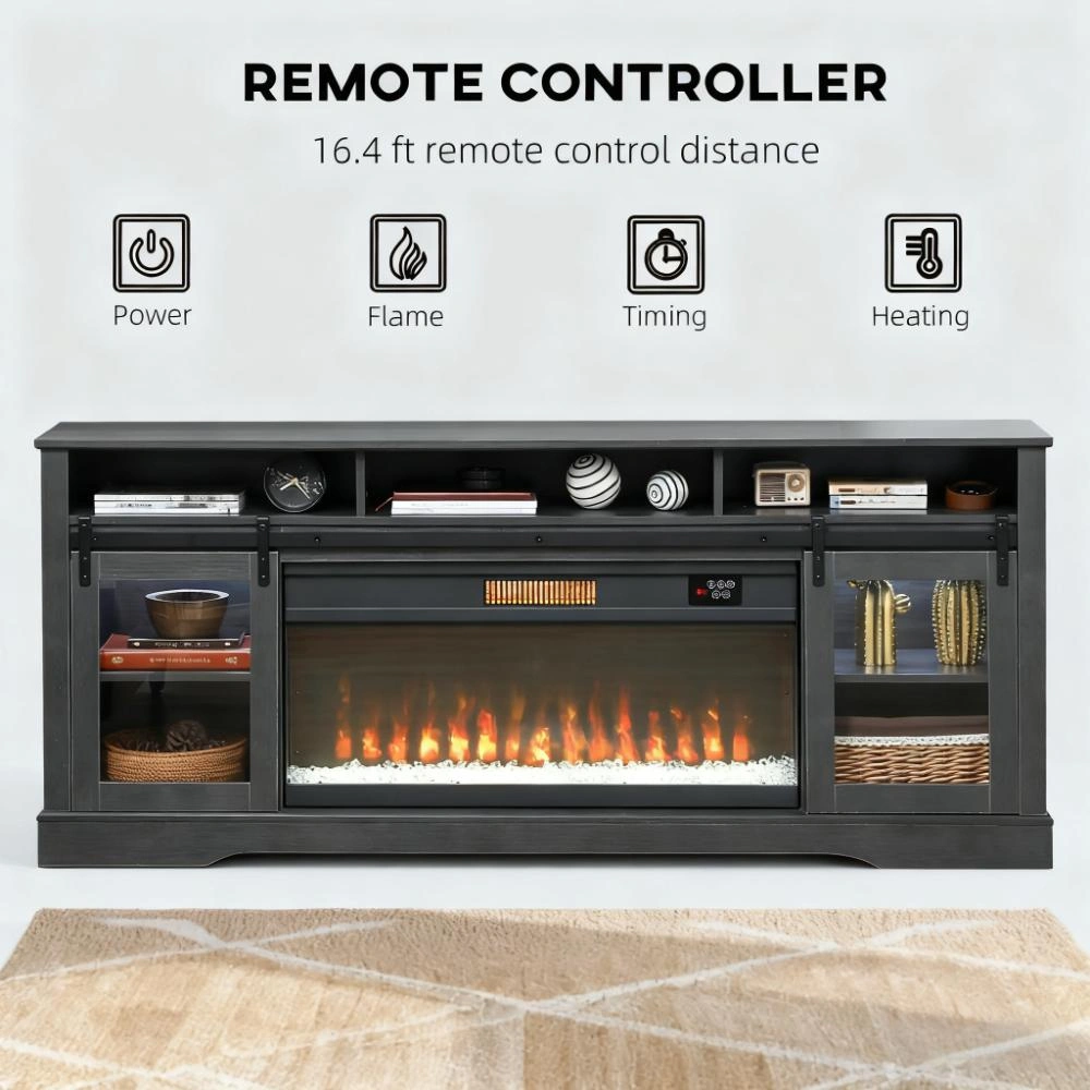 Modern TV Stand Cabinet with Storage Shelf, Media Console for Living Room, Black Wood Grain Finish view 4