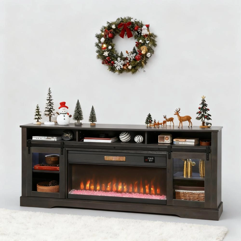 Modern TV Stand Cabinet with Storage Shelf, Media Console for Living Room, Black Wood Grain Finish view 5