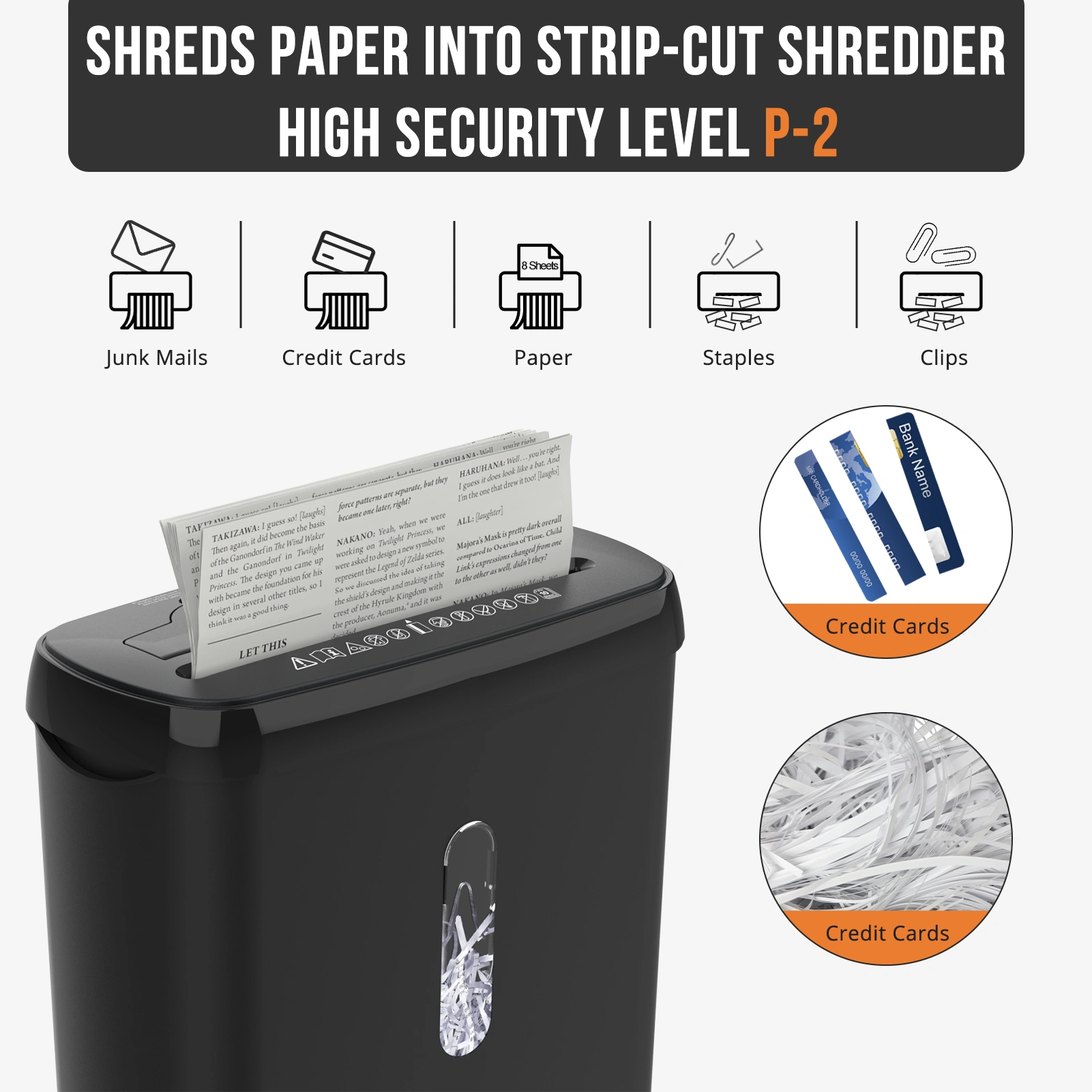 10-Sheet Strip Cut Paper Shredder, P-2 Security Level, 3.17-Gallon Basket, CD Credit Card Shredder, ETL Certified, Jam-Proof view 3