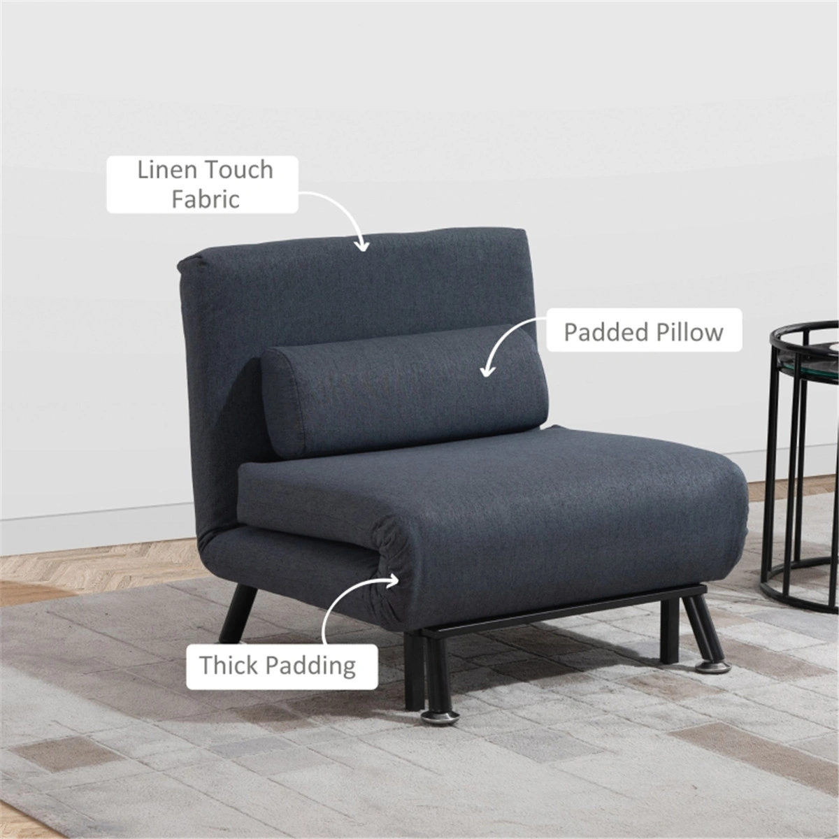 Single Sofa Bed Chair, Foldable Sleeper Couch with Storage, Compact Daybed for Small Spaces, Living Room, Guest Bedroom, Apartment view 2