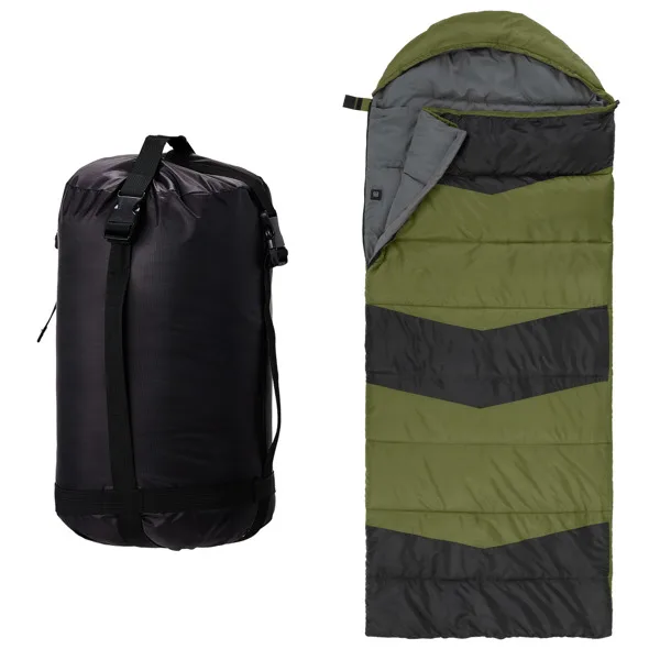 Rectangular Heated Sleeping Bag, Lightweight Sleeping Bag with Multi USB Powered Heating Pads, Waterproof Compact Envelope Sleeping Bag for Backpacking Hiking, Green view 6