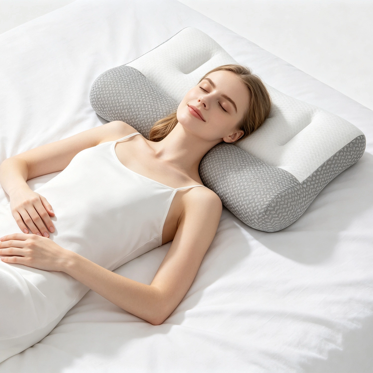 Ergonomic Sleep Pillow with Ear Slot, Dual-Sided High-Low Zoned Support, Breathable Mesh, Down Alternative Fiber Fill for Side Back Belly Sleepers view 7