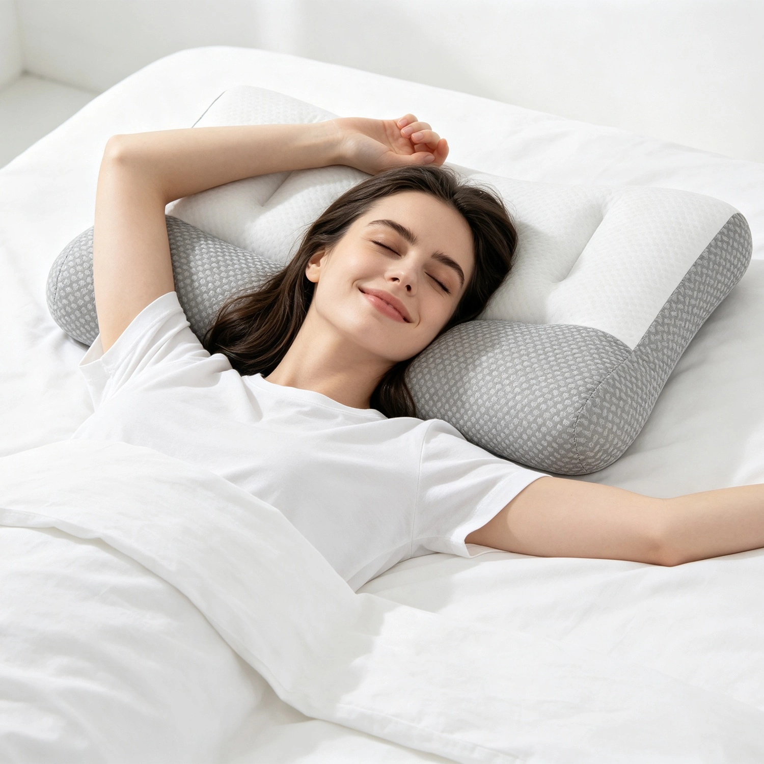 Ergonomic Sleep Pillow with Ear Slot, Dual-Sided High-Low Zoned Support, Breathable Mesh, Down Alternative Fiber Fill for Side Back Belly Sleepers view 8