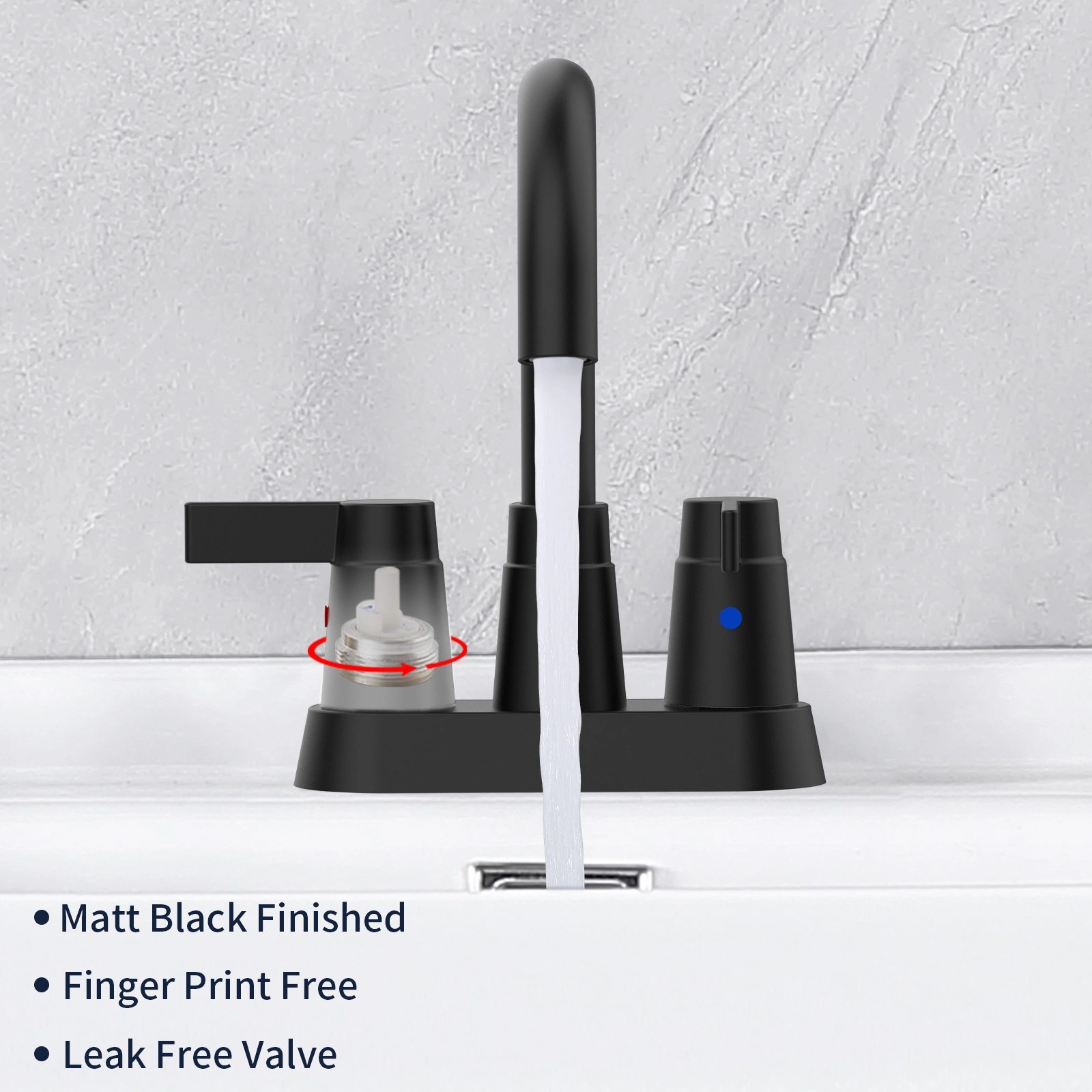 Bathroom Faucet Matte Black 2-Handle Bathroom Sink Faucet 360 Degree High Arc Swivel Spout Centerset 4 Inch Vanity Faucet Bathroom Faucet 3 Holes[Unable ship on weekends, TK/TEMU only for pickup, only TX10643 warehouse supports GOFO] view 2