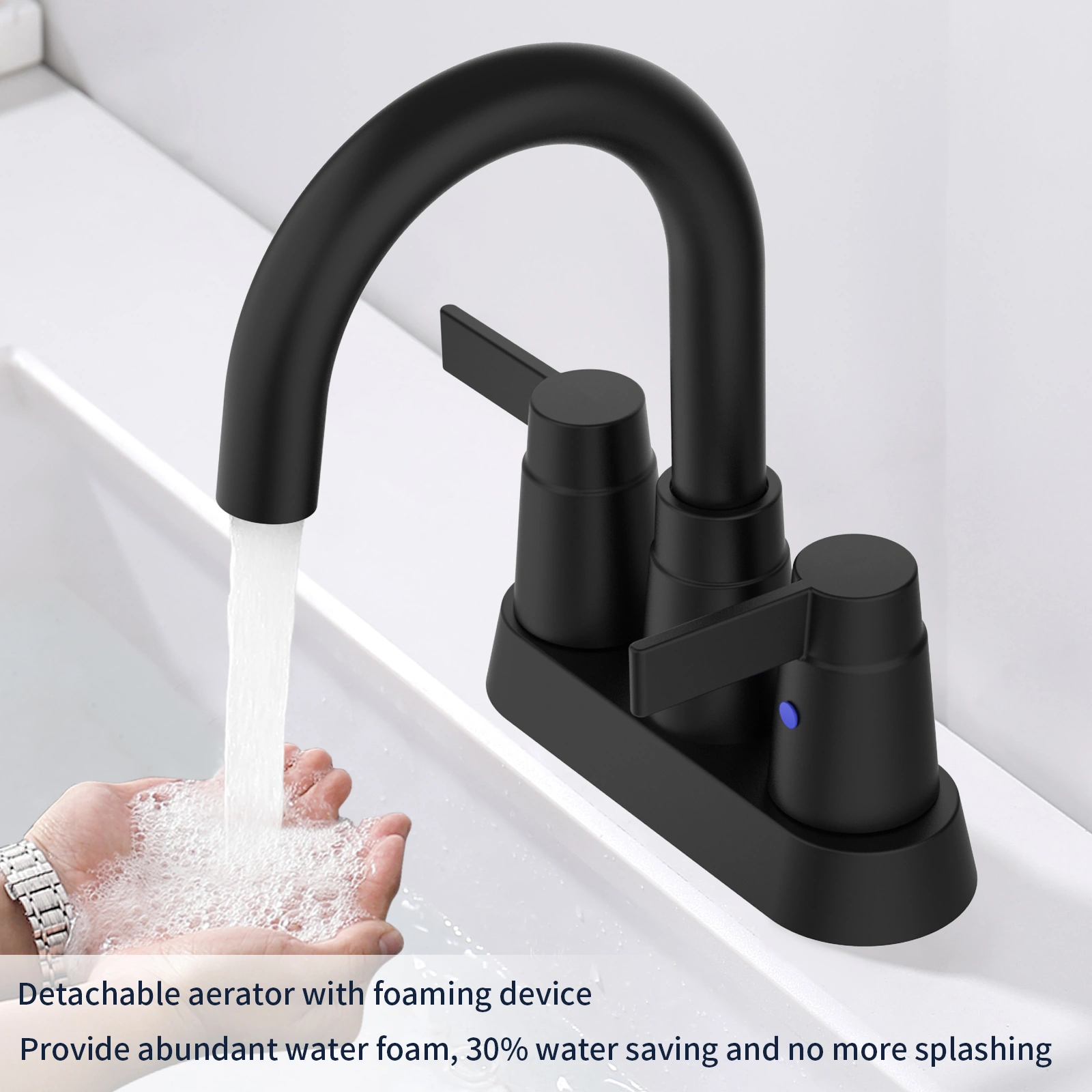 Bathroom Faucet Matte Black 2-Handle Bathroom Sink Faucet 360 Degree High Arc Swivel Spout Centerset 4 Inch Vanity Faucet Bathroom Faucet 3 Holes[Unable ship on weekends, TK/TEMU only for pickup, only TX10643 warehouse supports GOFO] view 4