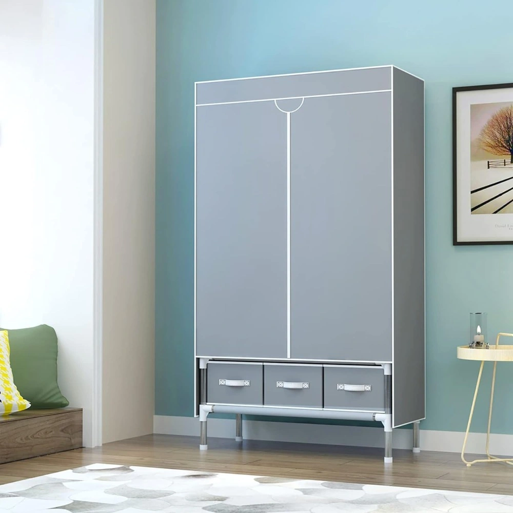 Portable Rolling Wardrobe Closet with Hanging Rail, 3-Drawer Storage Organizer, Non-Woven Fabric, No-Tool Assembly, 35.4"x17.7"x67", Gray view 2