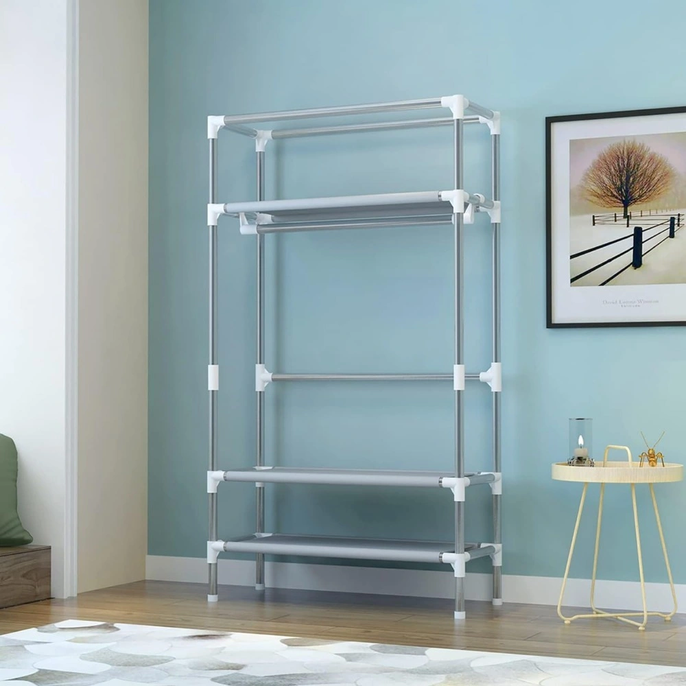 Portable Rolling Wardrobe Closet with Hanging Rail, 3-Drawer Storage Organizer, Non-Woven Fabric, No-Tool Assembly, 35.4"x17.7"x67", Gray view 3