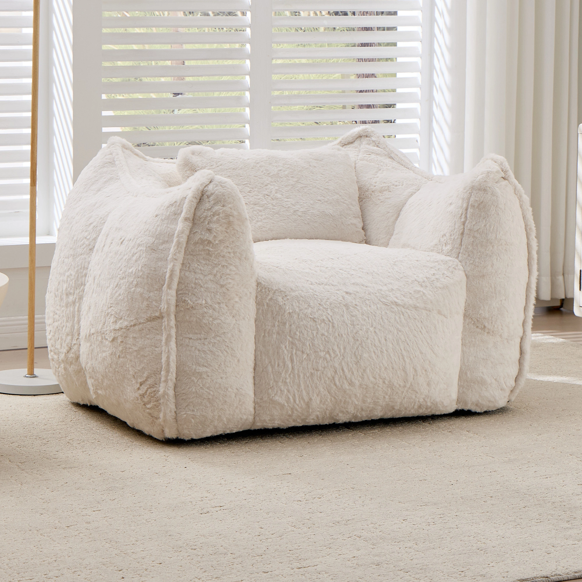 Giant Faux Fur Bean Bag Chair with Pillow,Large Floor Sofa Comfy Seating for Living Room Bedroom,No Assembly Required Beige