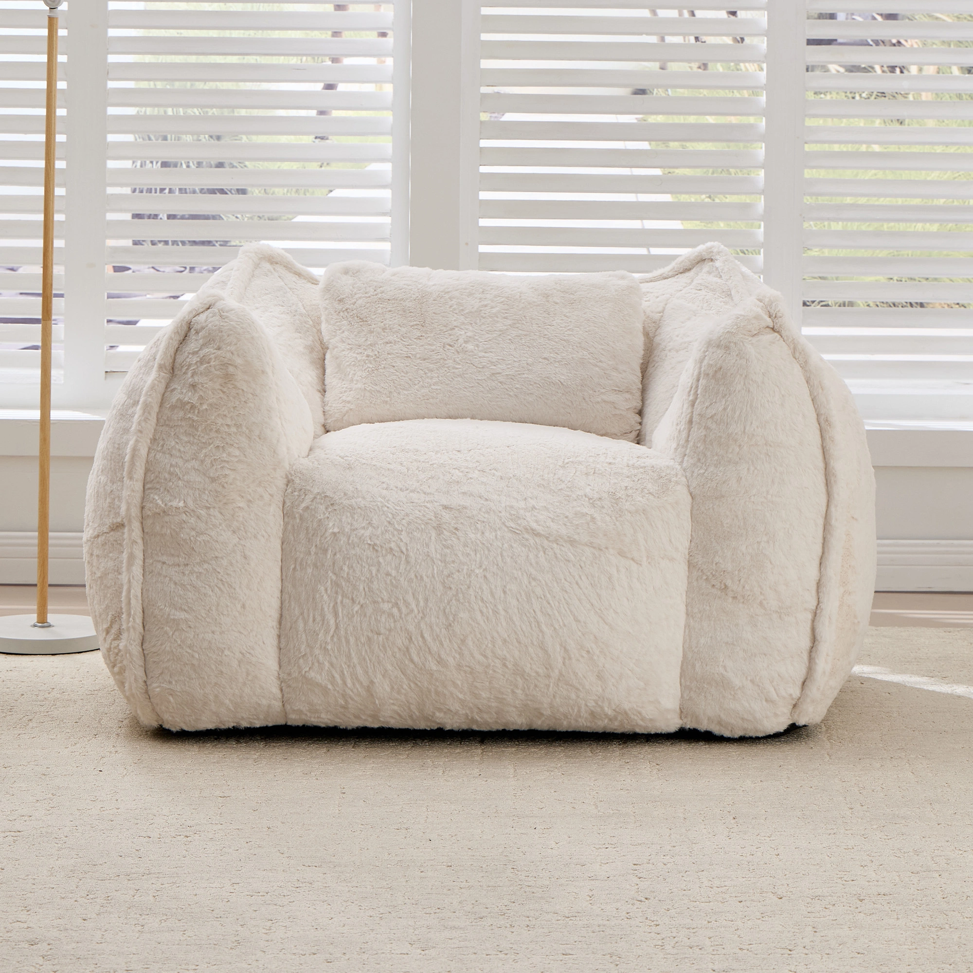 Giant Faux Fur Bean Bag Chair with Pillow,Large Floor Sofa Comfy Seating for Living Room Bedroom,No Assembly Required Beige view 2