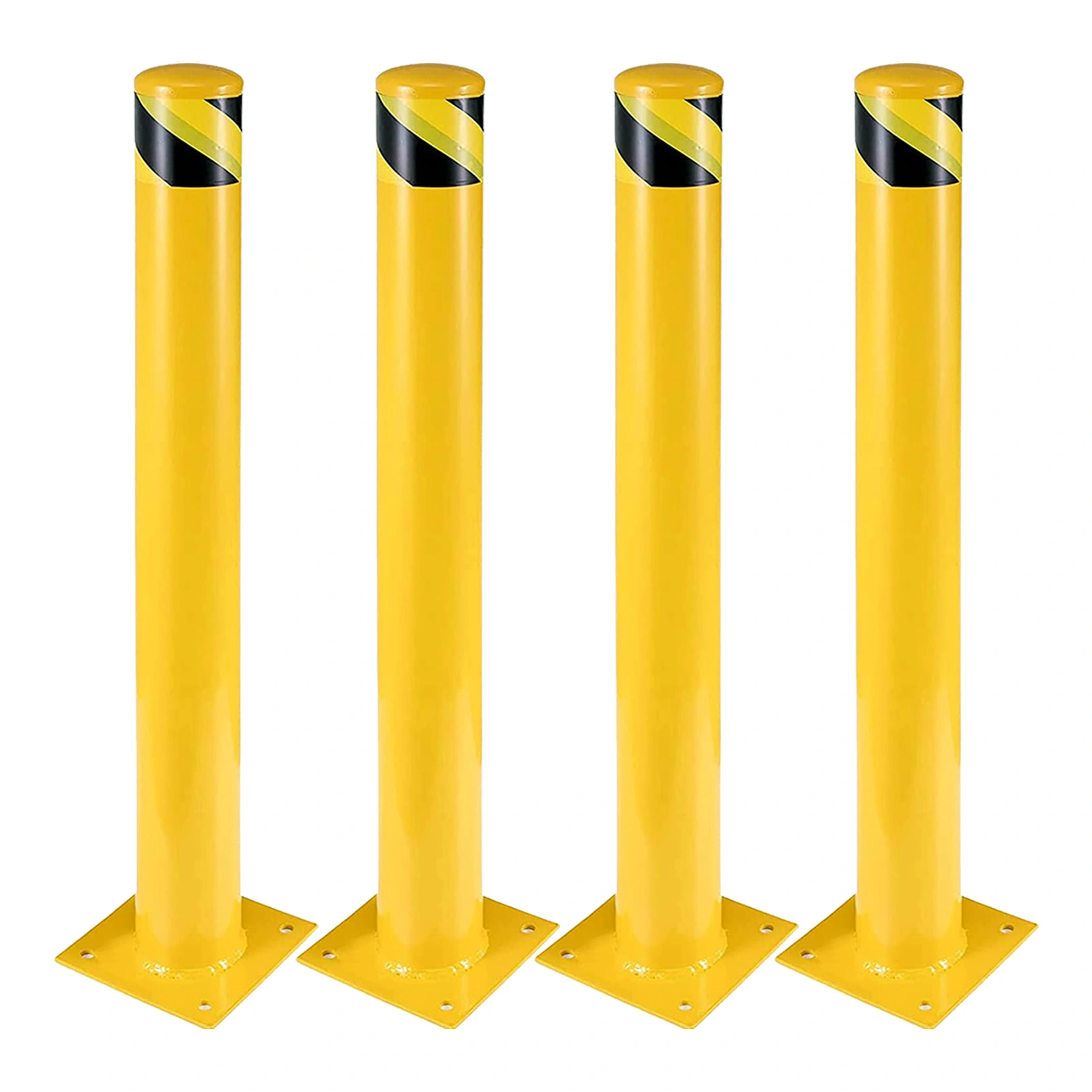 Safety Bollard Post 91cm Height Steel Parking Bollard 9cm Diameter Yellow Powder Coated Barrier Post for Traffic Sensitive Areas, 4PCS
