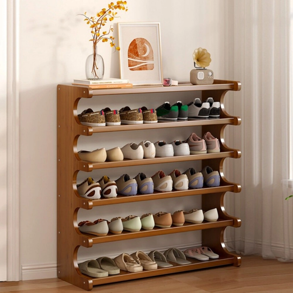 6 Tier Wooden Shoe Rack Cabinet with Storage Shelves, Tall Footwear Organizer Stand for Entryway UK view 2