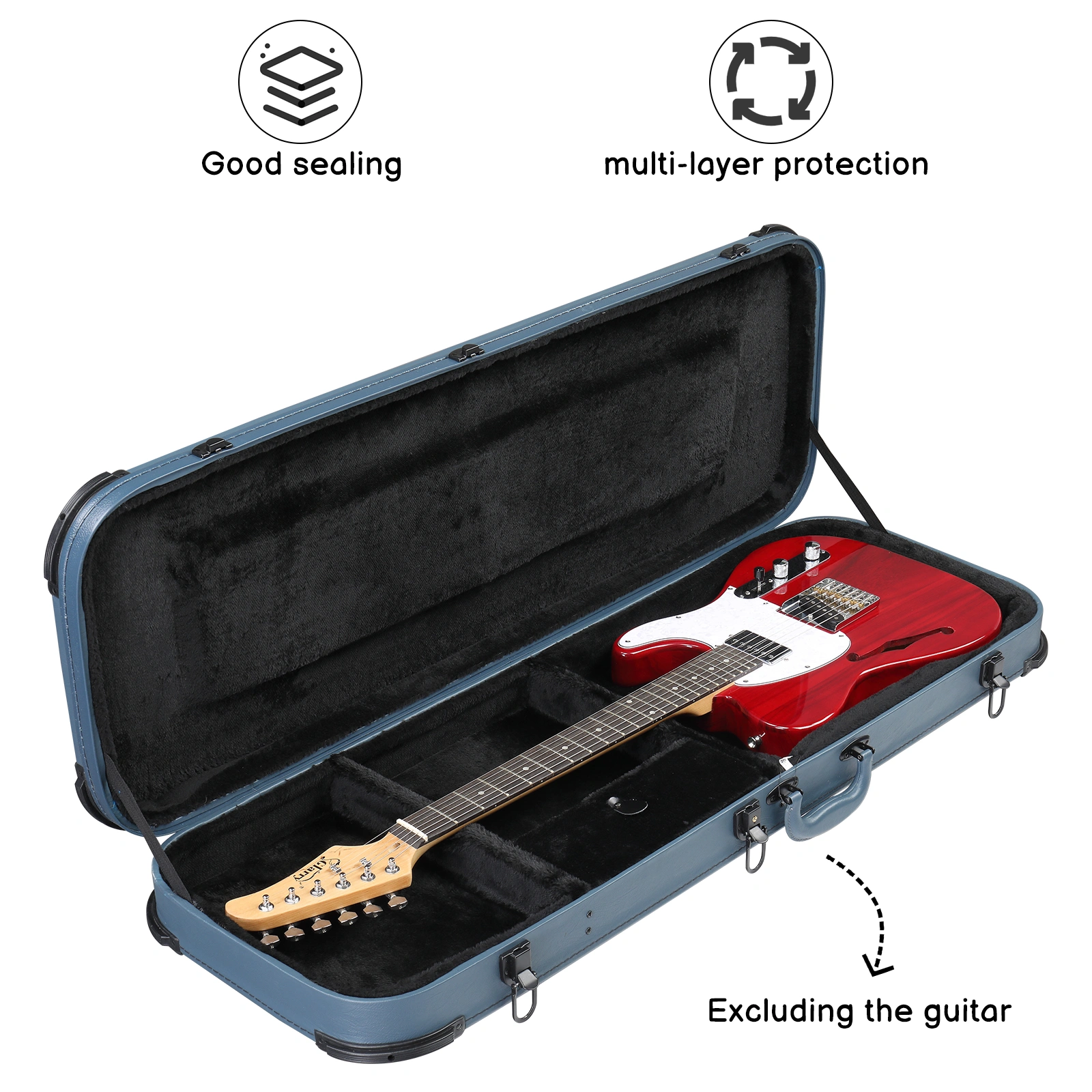Electric Guitar Square PU Hard Case with Protective Sleeve Fits ST TL Burning fire 170 Style Electric Guitar Blue view 10