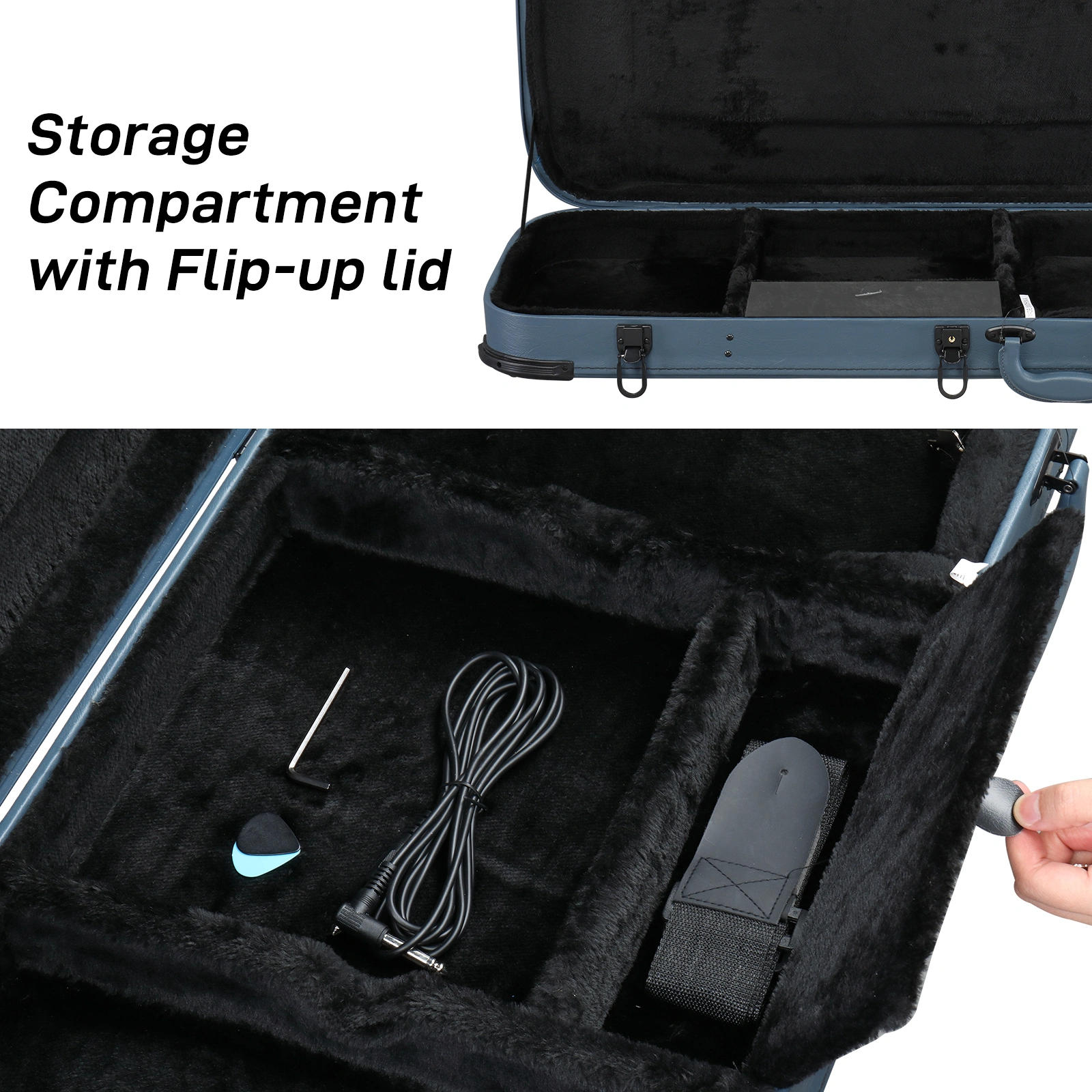 Electric Guitar Square PU Hard Case with Protective Sleeve Fits ST TL Burning fire 170 Style Electric Guitar Blue view 11