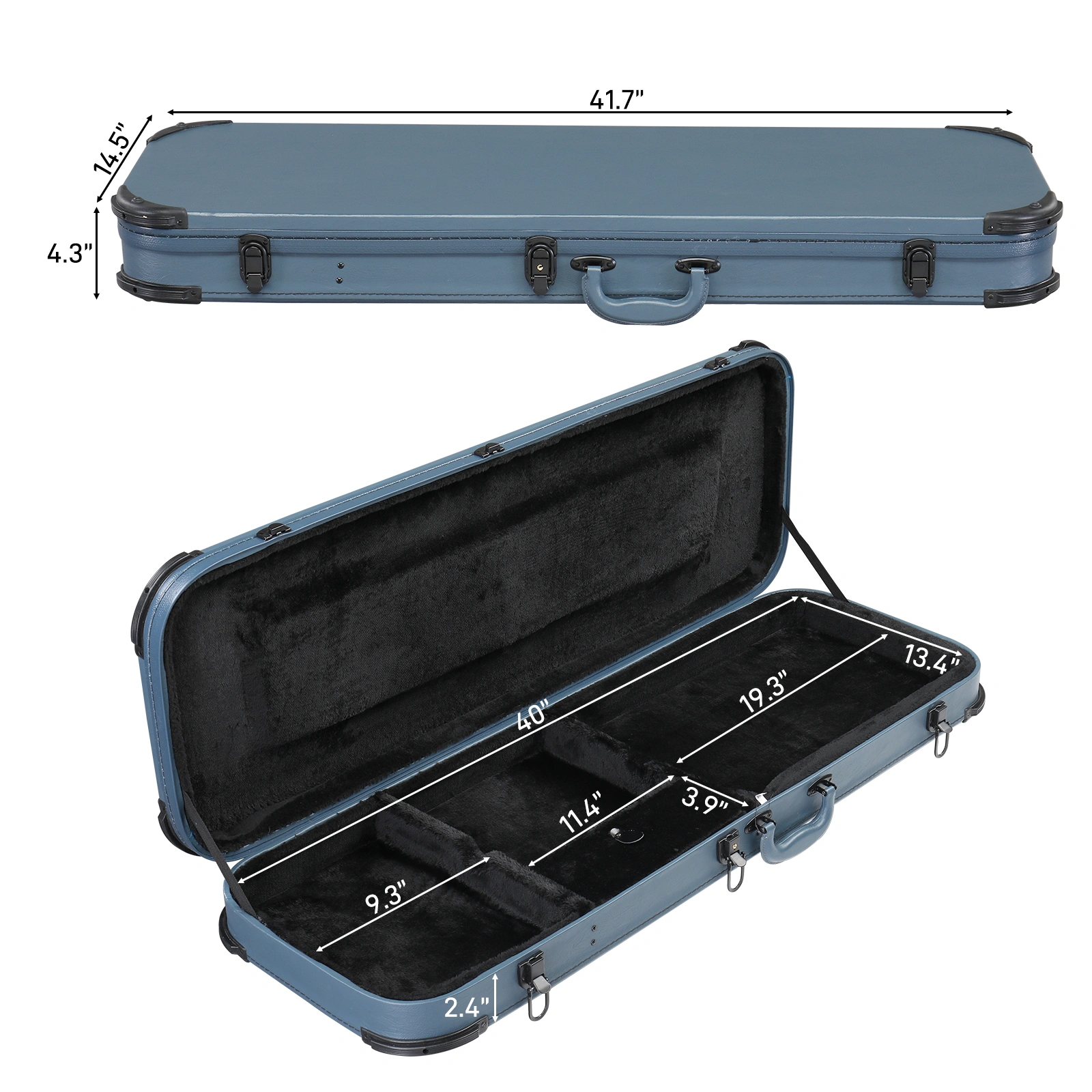Electric Guitar Square PU Hard Case with Protective Sleeve Fits ST TL Burning fire 170 Style Electric Guitar Blue view 8