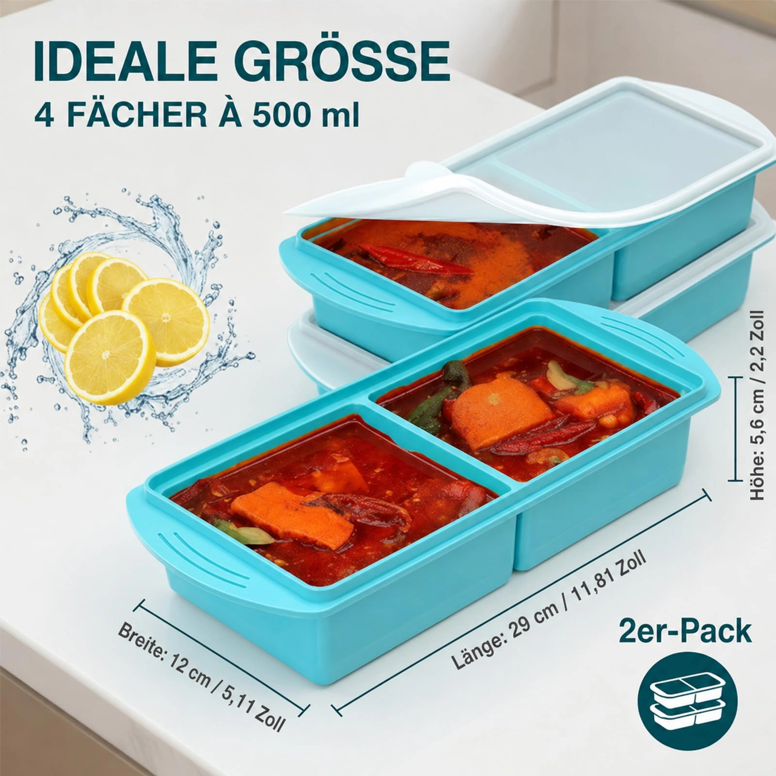 2 Pack Extra Large 500ml Silicone Freezer Tray with Lid, BPA-Free Soup Storage Container for Broth, Sauce, Baby Food view 3