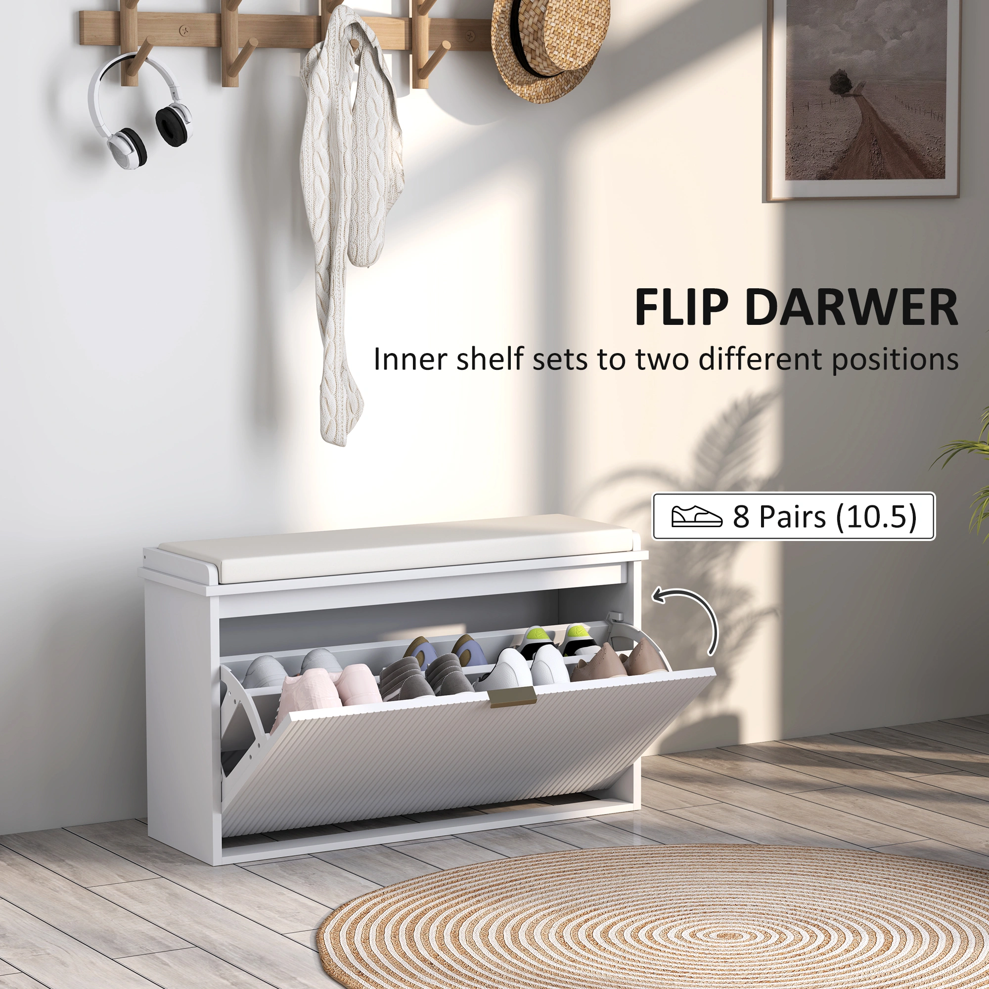 Shoe Storage Cabinet, Tall Entryway Organizer with Doors, Space-Saving Hallway Shoe Rack for Living Room, Bedroom, Mudroom view 2