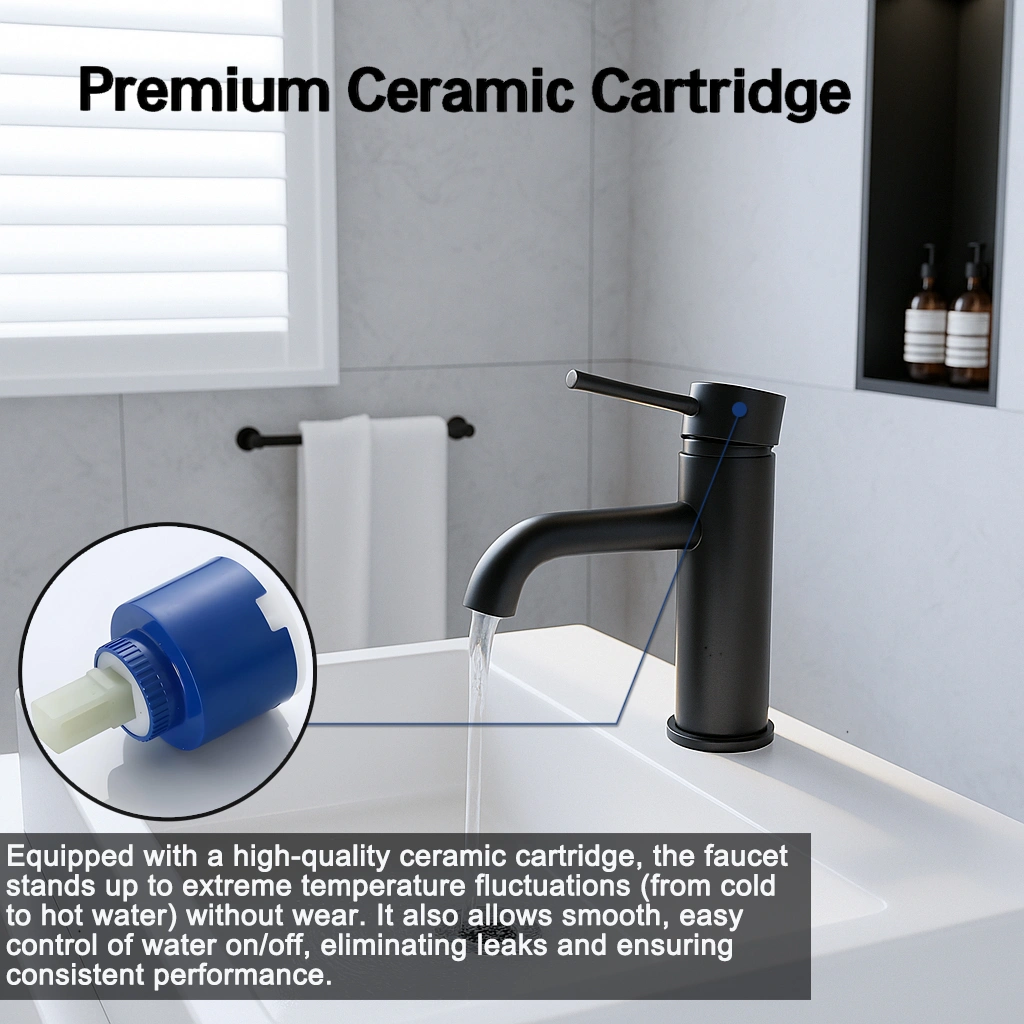 Single Handle Bathroom Faucet Lavatory Faucet Stainless Steel Single Hole-T10, Matte Black view 5