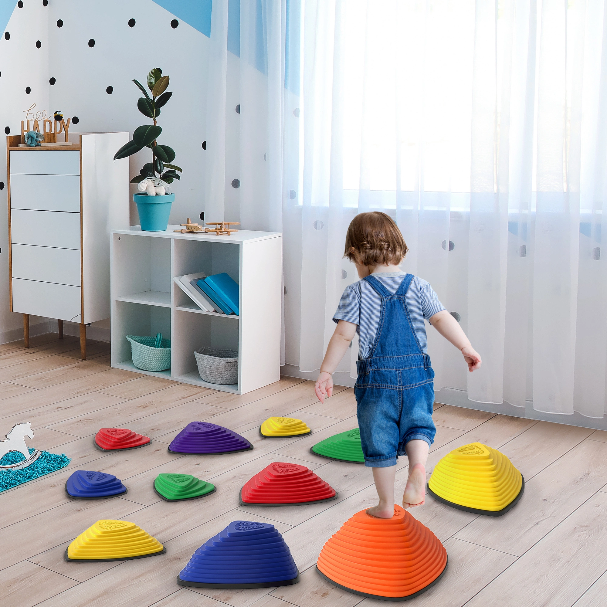 Balance Stepping Stones Set - Non-Slip Foam Core Strength & Coordination Training Steps for Kids & Adults, Indoor Outdoor Fitness Toys