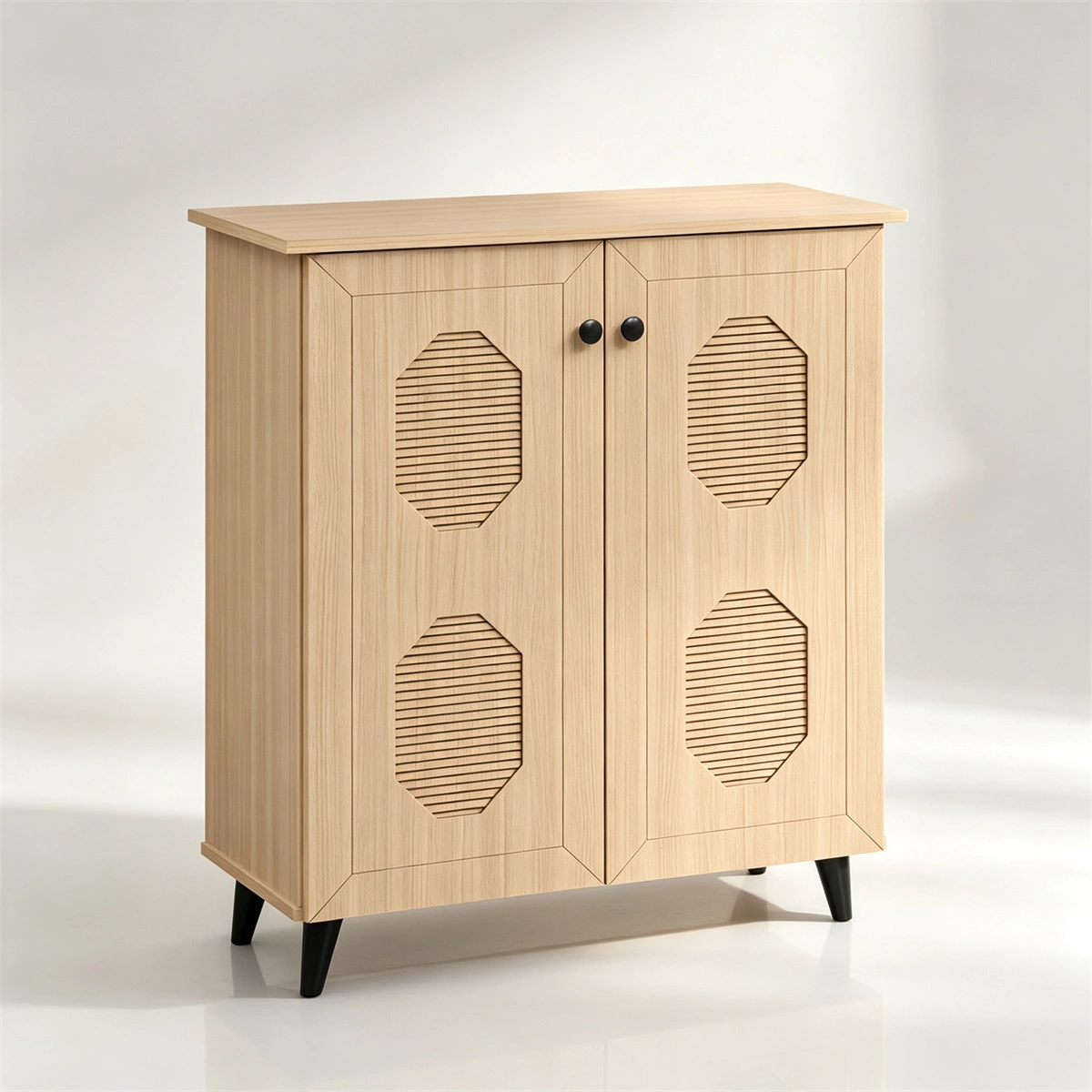 Closed Entryway Shoe Storage Cabinet, Natural Finish Engineered Wood Narrow Shoe Organizer Cabinet with Anti‑Toppling Device, Multi‑Shelf Hidden Shoe Rack for Hallway Foyer Apartment Compact Space view 2