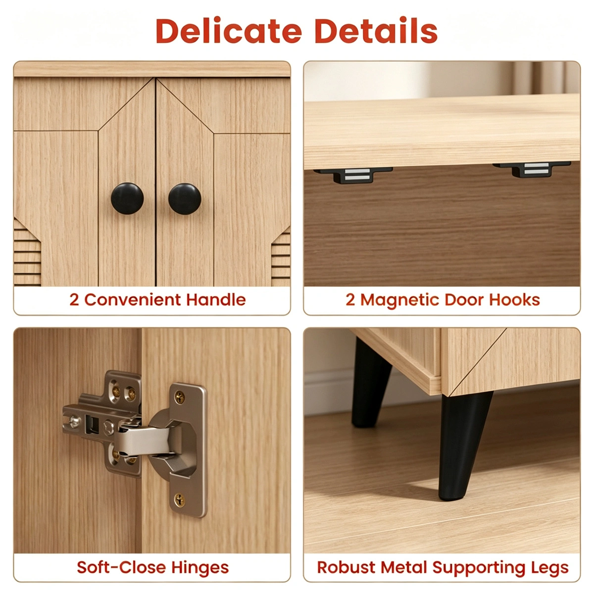 Closed Entryway Shoe Storage Cabinet, Natural Finish Engineered Wood Narrow Shoe Organizer Cabinet with Anti‑Toppling Device, Multi‑Shelf Hidden Shoe Rack for Hallway Foyer Apartment Compact Space view 5