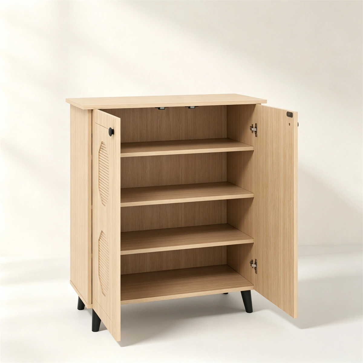 Closed Entryway Shoe Storage Cabinet, Natural Finish Engineered Wood Narrow Shoe Organizer Cabinet with Anti‑Toppling Device, Multi‑Shelf Hidden Shoe Rack for Hallway Foyer Apartment Compact Space view 8