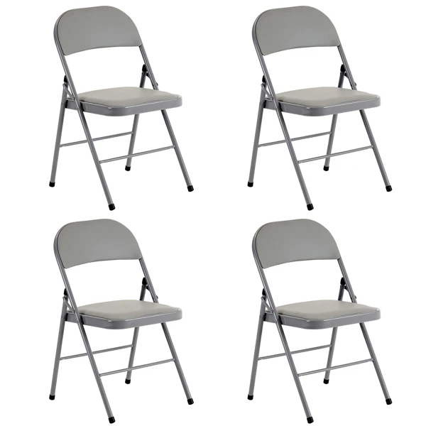 4pcs Elegant Foldable Iron & PVC Chairs for Convention & Exhibition Gray
